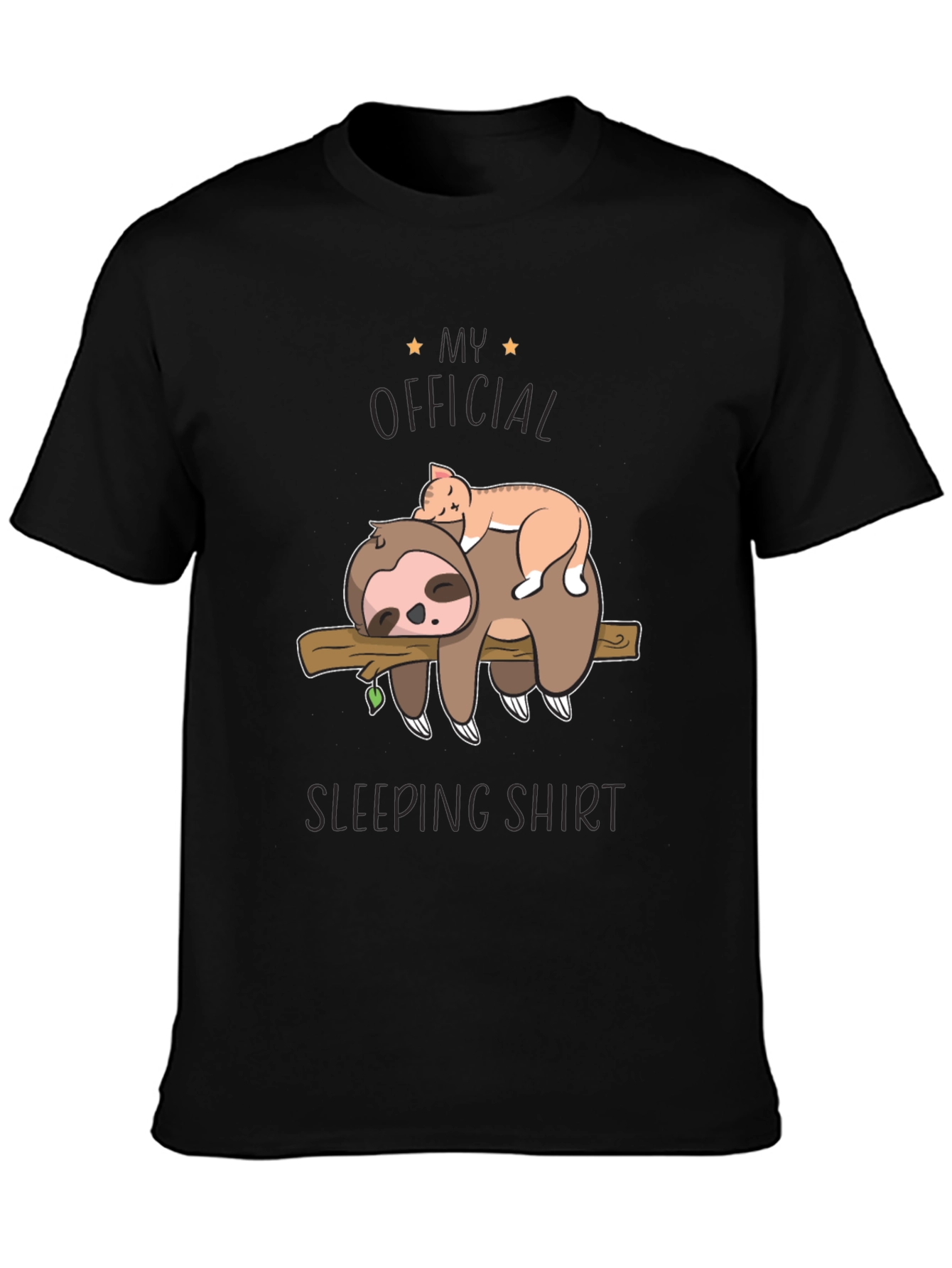 Black Sloth & Cat Sleeping Shirt - Official Sleepwear view 3