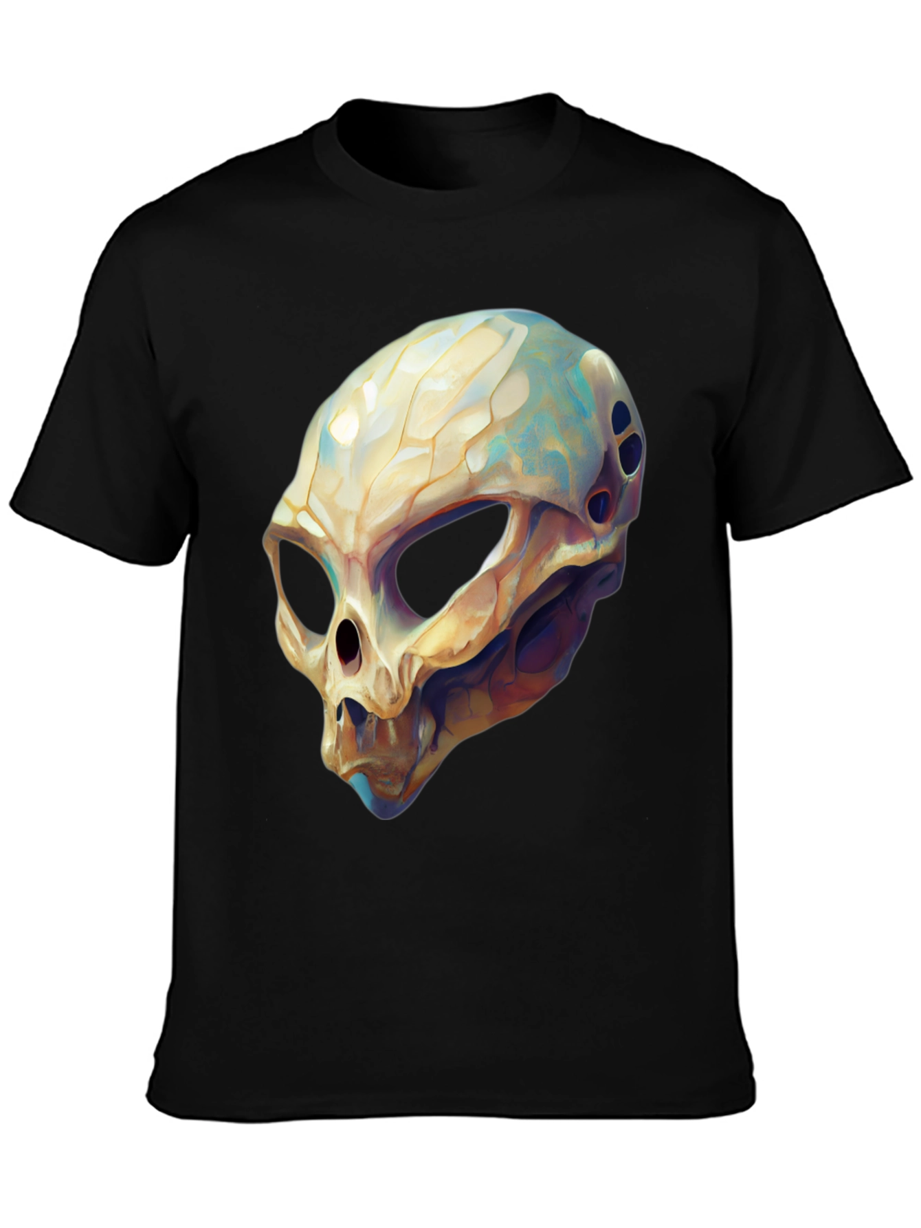 Black Alien Skull Graphic Tee - Black Cotton T-Shirt view 3