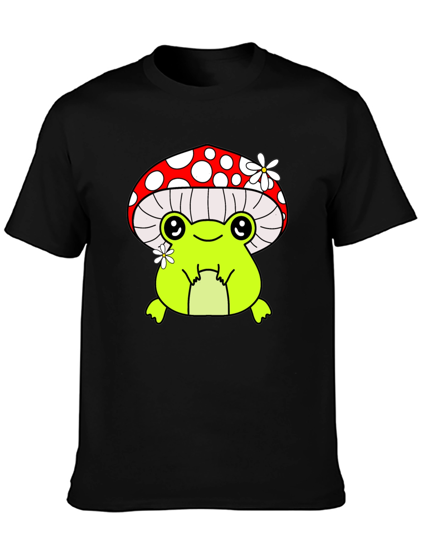 Black Mushroom Frog Graphic Tee - Black Cotton Shirt view 3