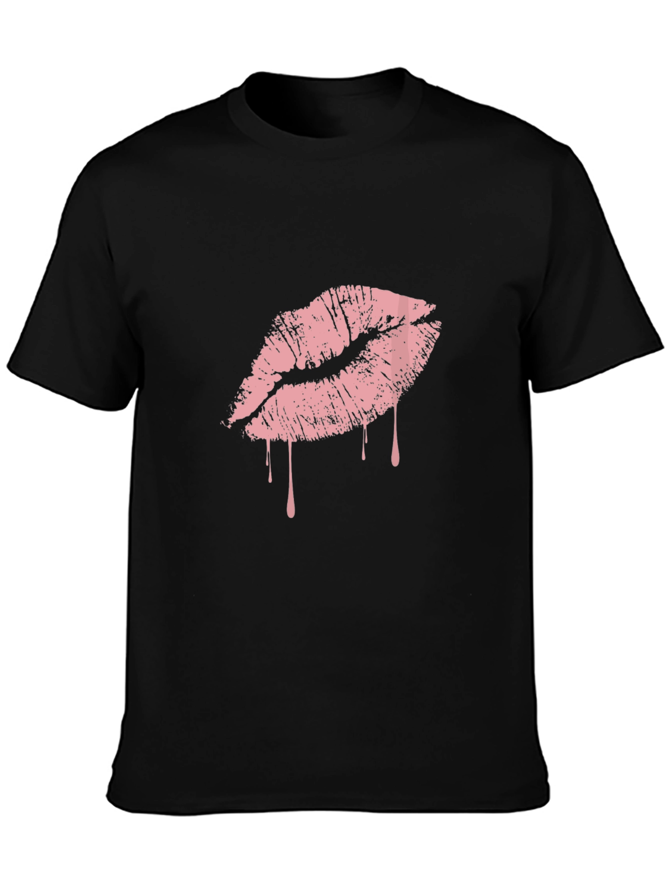 Black Black T-Shirt with Pink Dripping Lips Graphic view 3