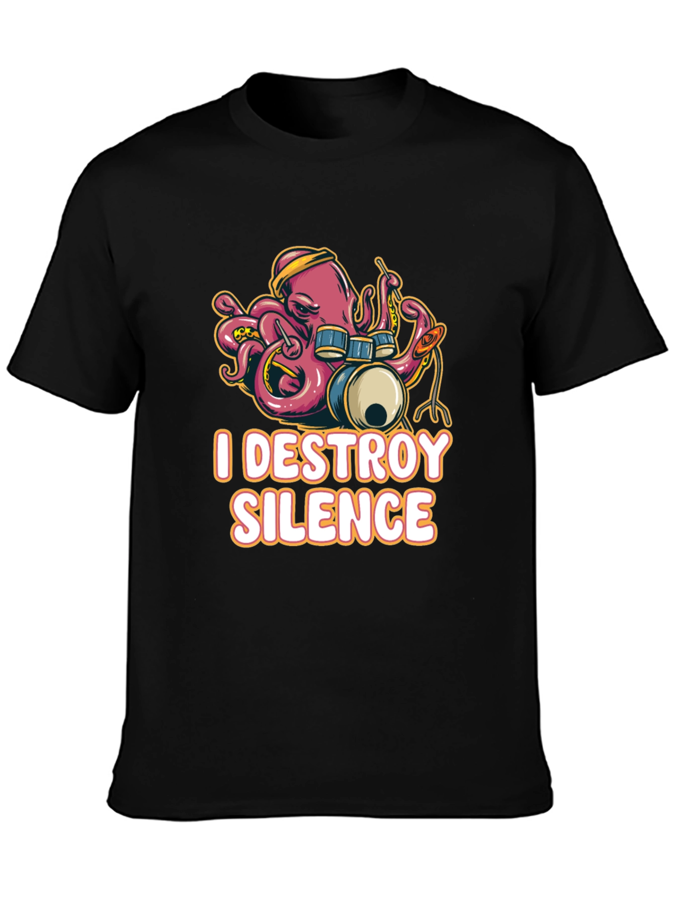Black I Destroy Silence Octopus Drummer Black T-shirt view 3