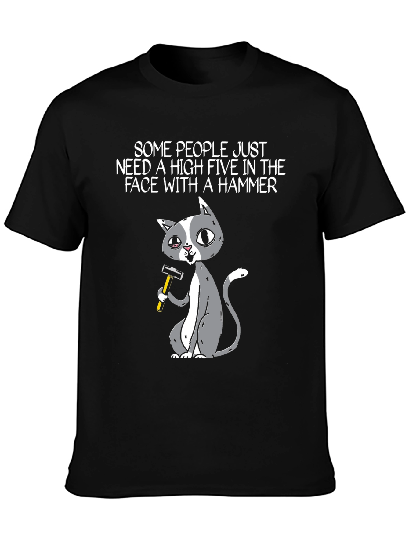 Black High Five Hammer Cat T-Shirt view 3