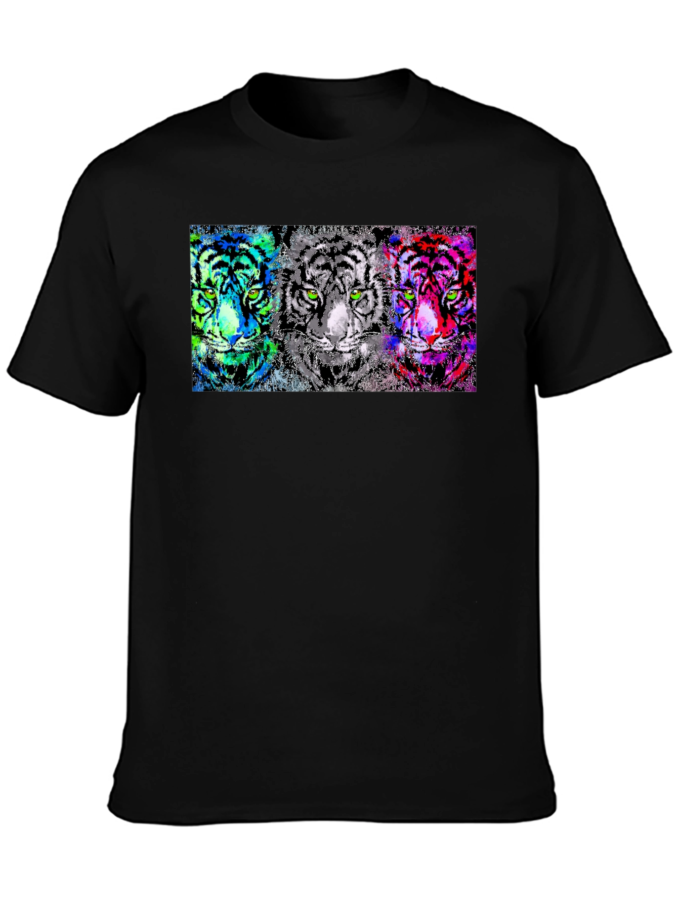Black Vibrant Tiger Trio Graphic Tee - Unique Pop Art Design view 3