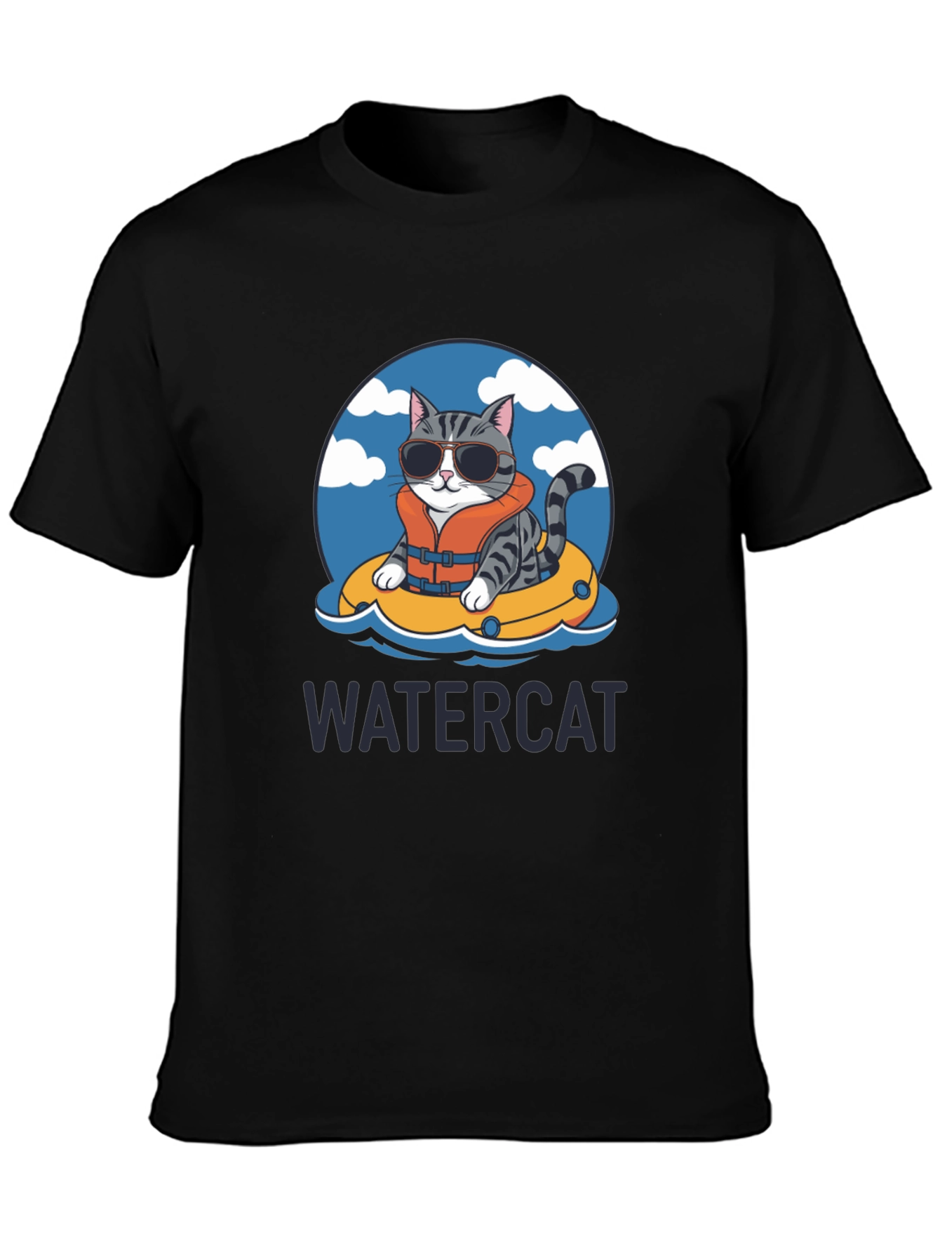 Black Watercat T-Shirt - Funny Cat in Pool Design view 3