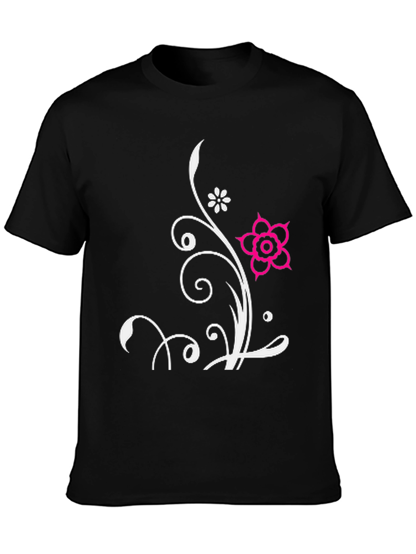Black Floral Design Black T-Shirt view 3