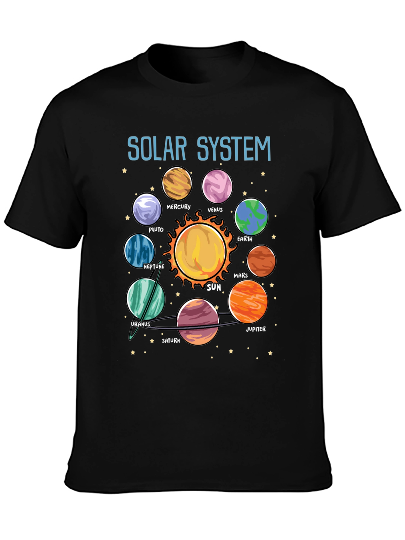 Black Solar System Planet Graphic T-Shirt view 3
