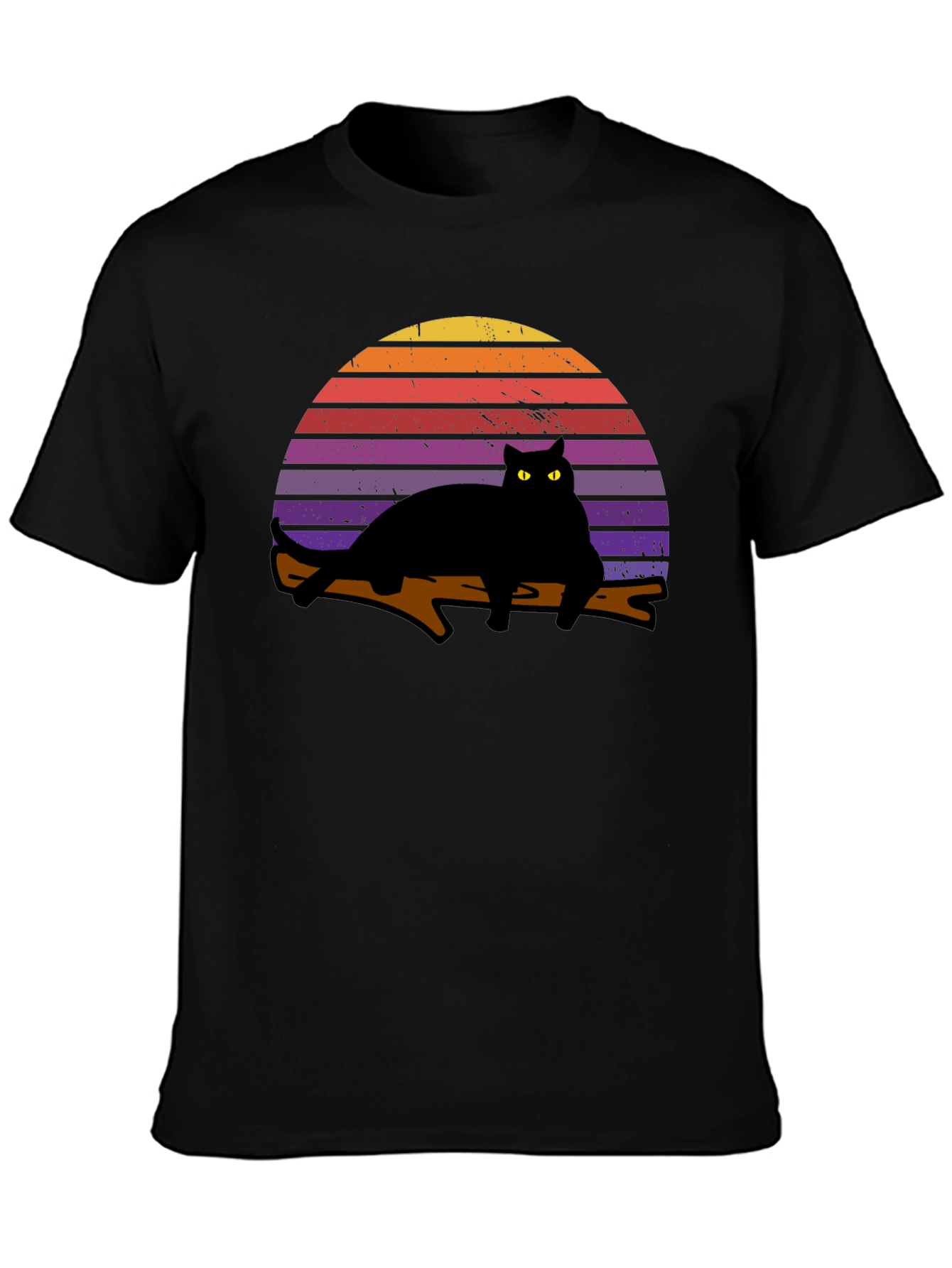 Black Retro Cat Sunset Graphic T-Shirt - Black view 3