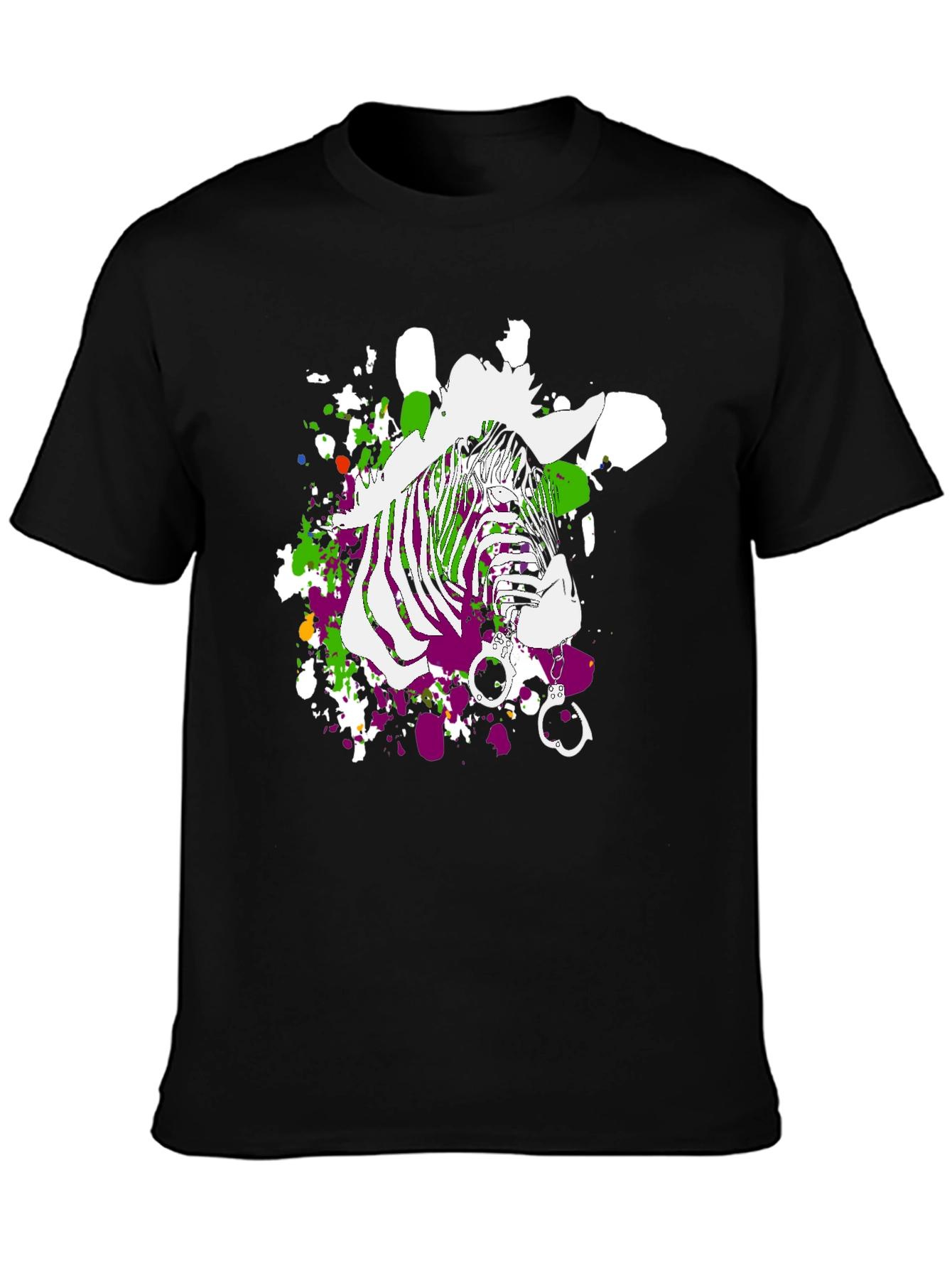 Black Zebra Graphic Print Men's T-Shirt - Black view 3