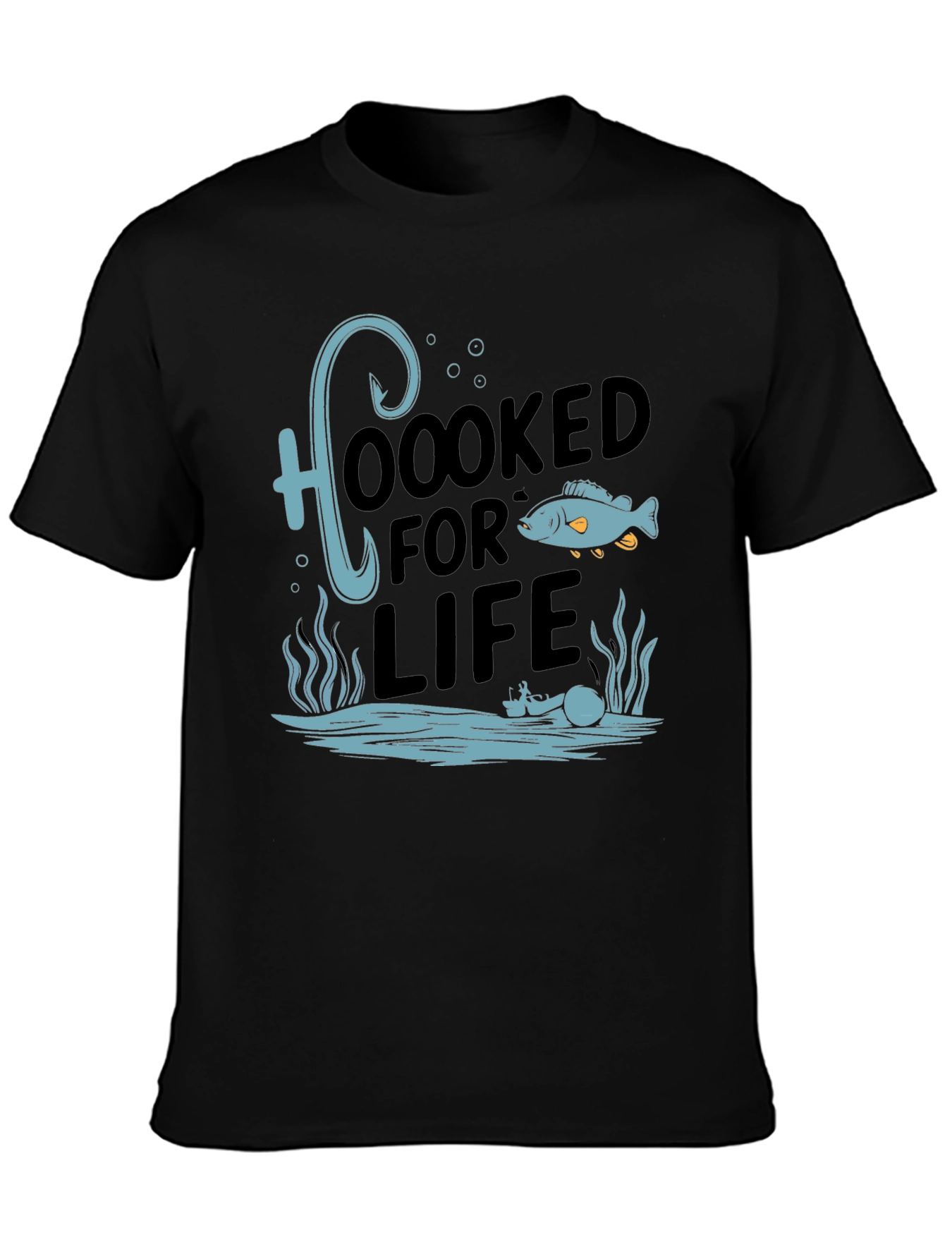 Black Hooked for Life Graphic Tee - Fishing Enthusiast's Shirt view 3