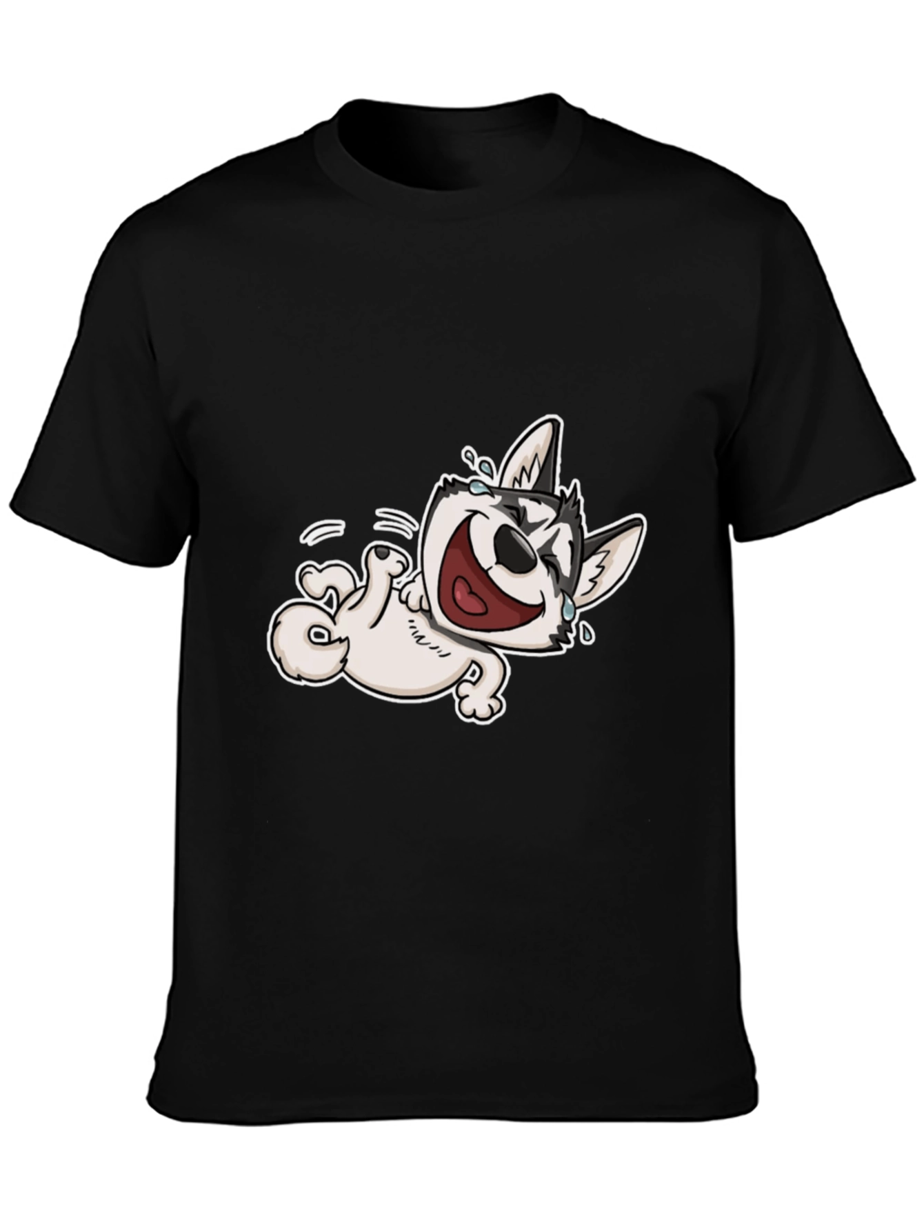 Black Laughing Husky T-Shirt - Black Cotton Tee view 3