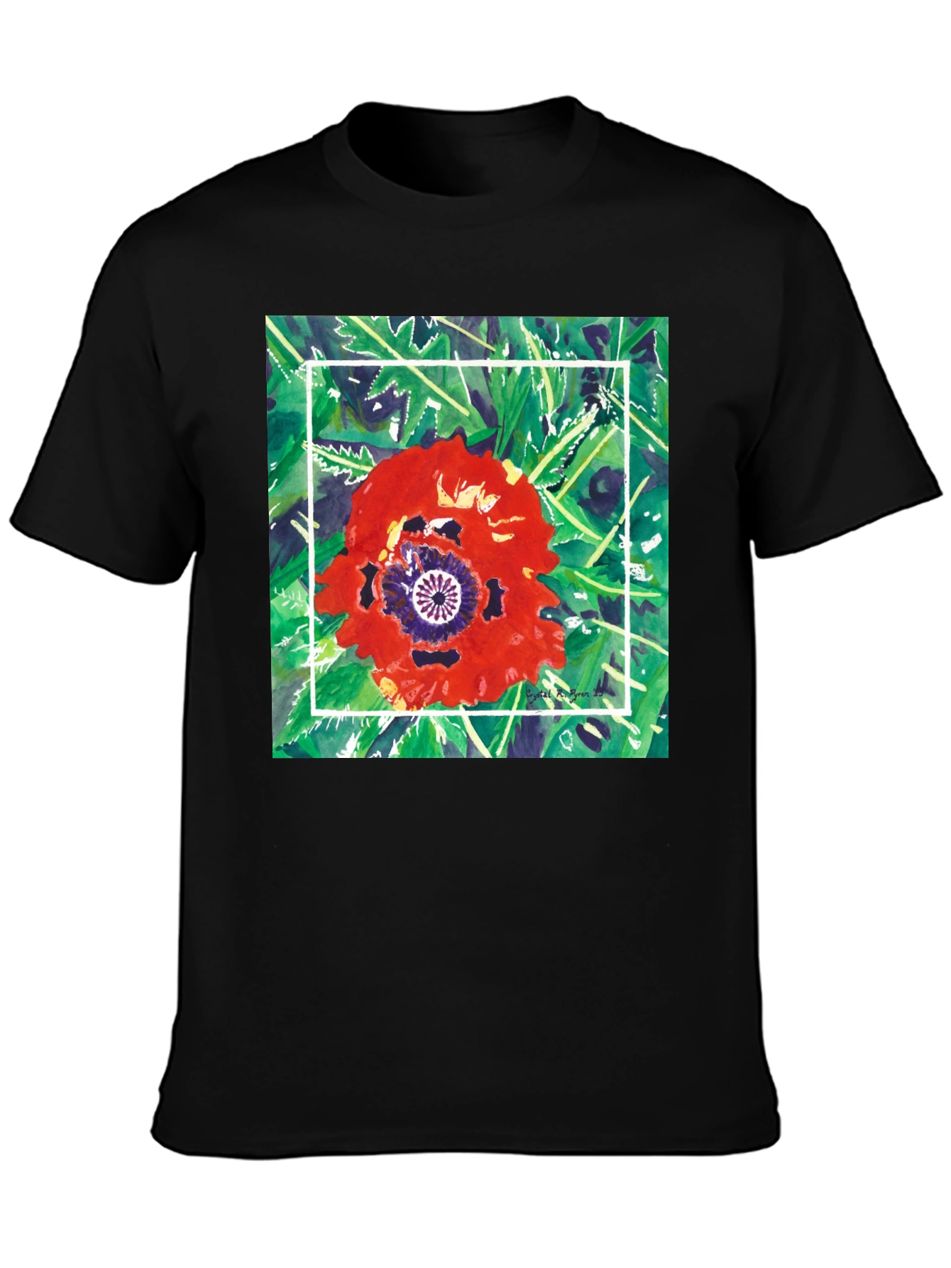 Black Floral Graphic T-Shirt - Unique Artistic Print view 3