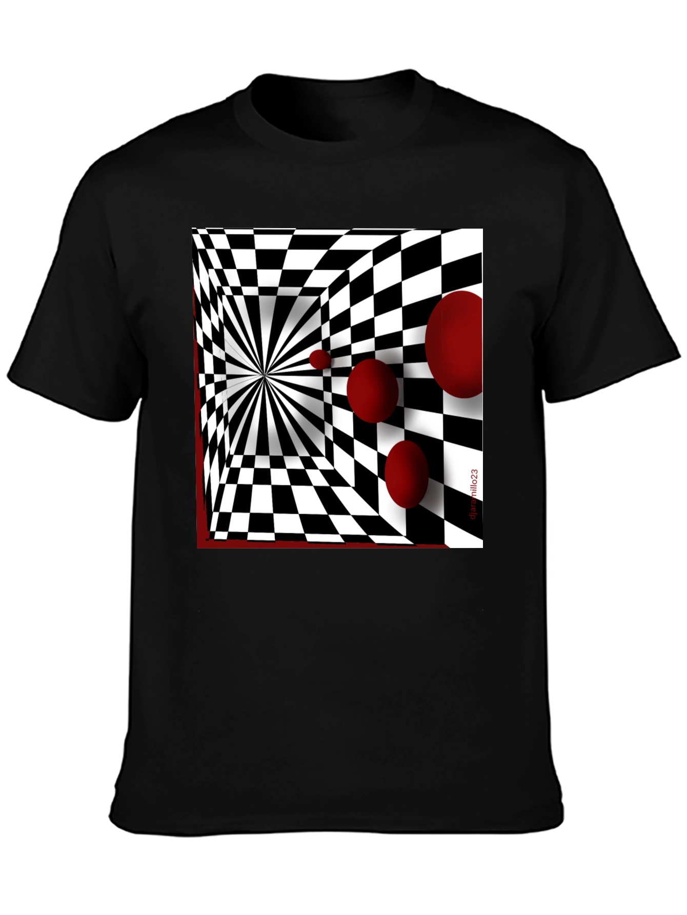 Black Optical Illusion Red Orb Black T-Shirt view 3