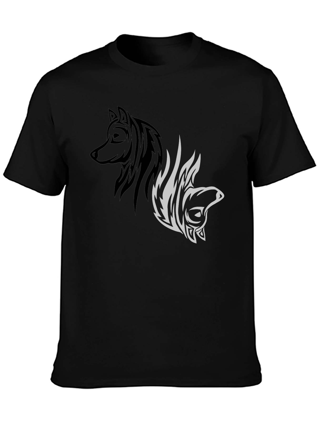 Black Yin Yang Wolf Graphic Tee - Stylish Black T-Shirt view 3