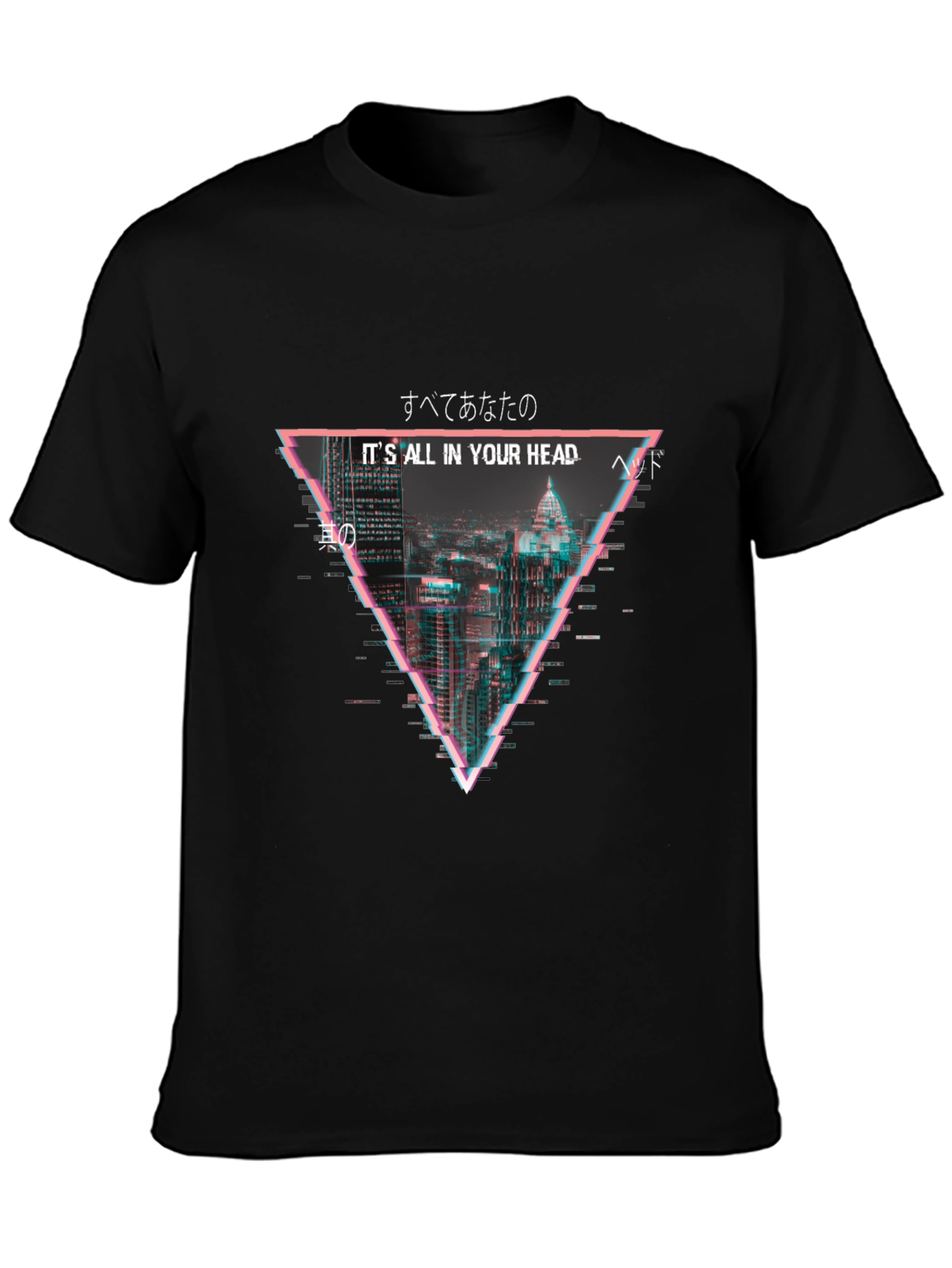 Black Cyberpunk Cityscape T-Shirt - "It's All In Your Head" view 3