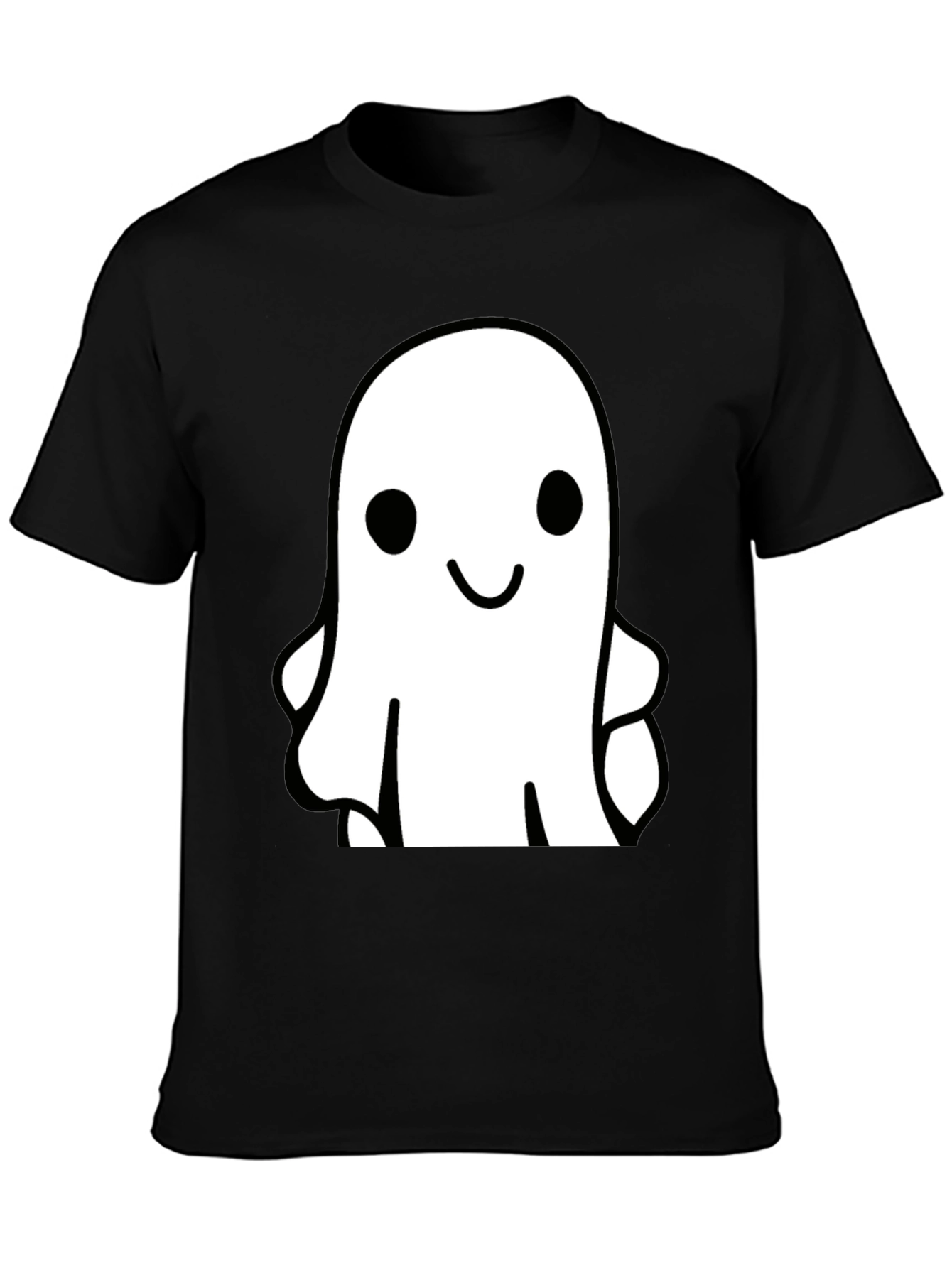 Black Cute Ghost Graphic Tee - Black Cotton T-Shirt view 3