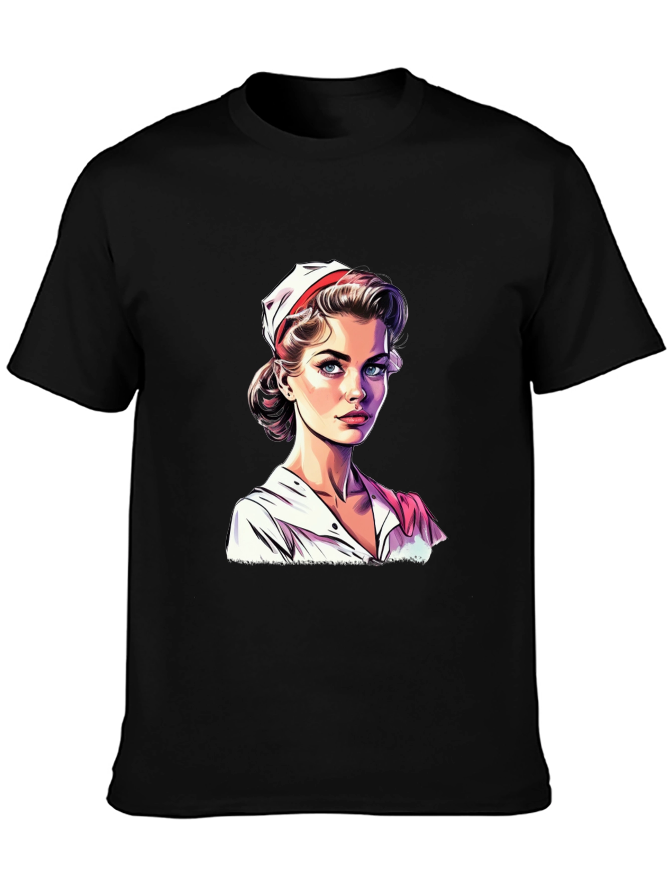 Black Vintage Nurse Graphic Tee - Retro Style T-Shirt view 3