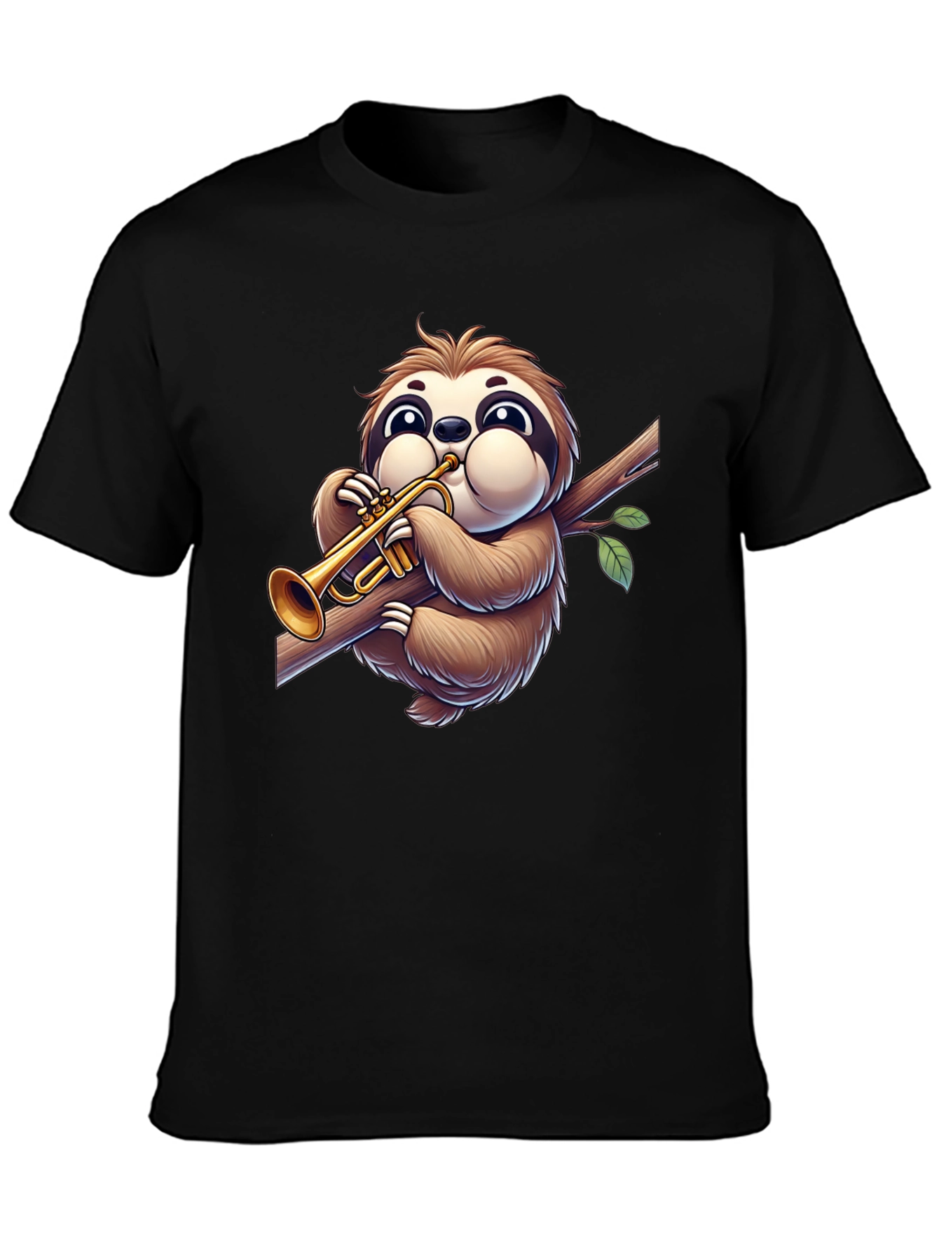 Black Sloth Trumpet T-Shirt - Cartoon Music Lover Tee view 3