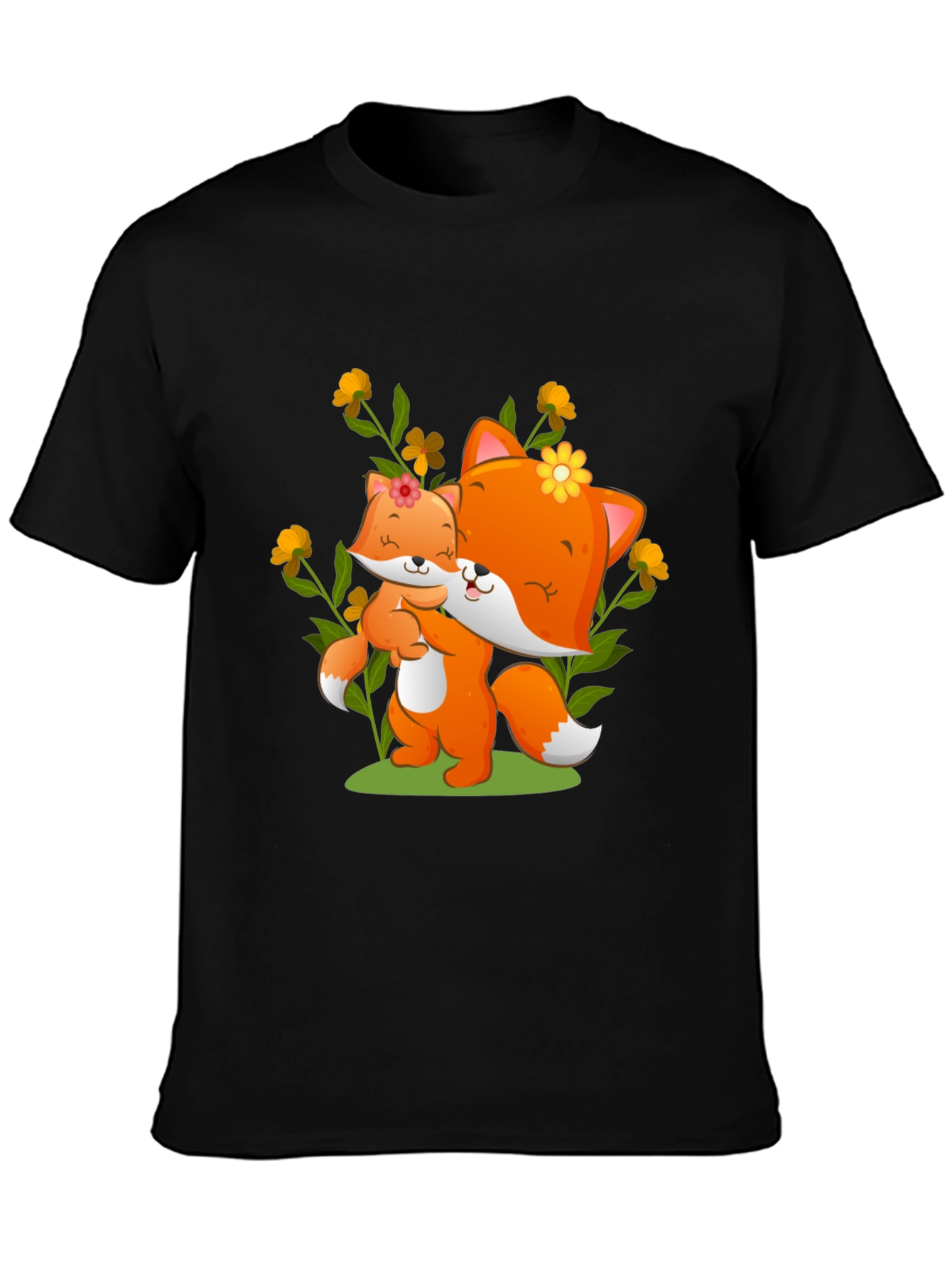 Black Cute Fox & Cub Graphic Tee view 3