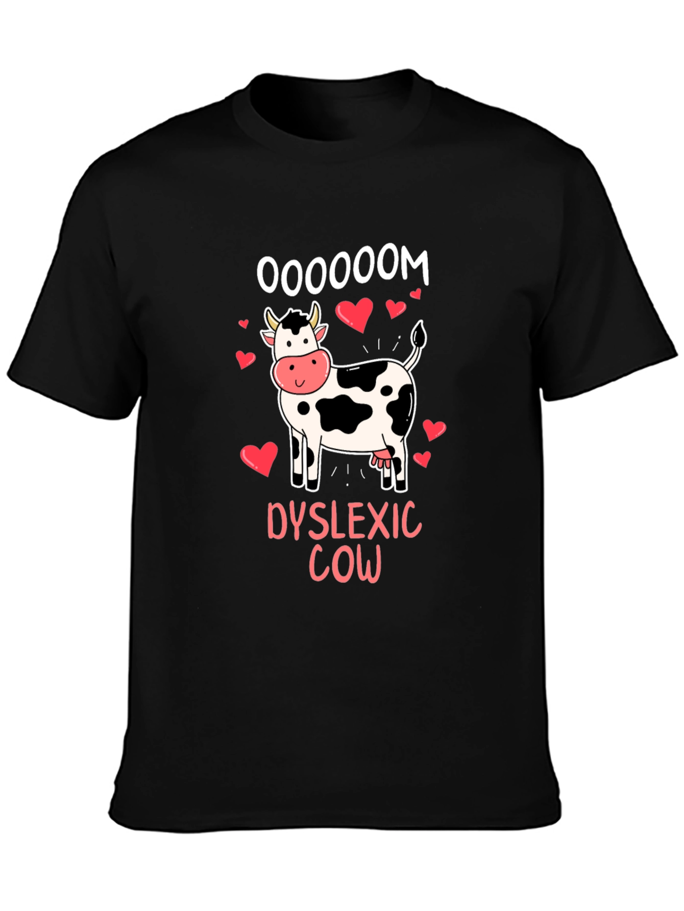 Black Dyslexic Cow Oooooom T-Shirt view 3
