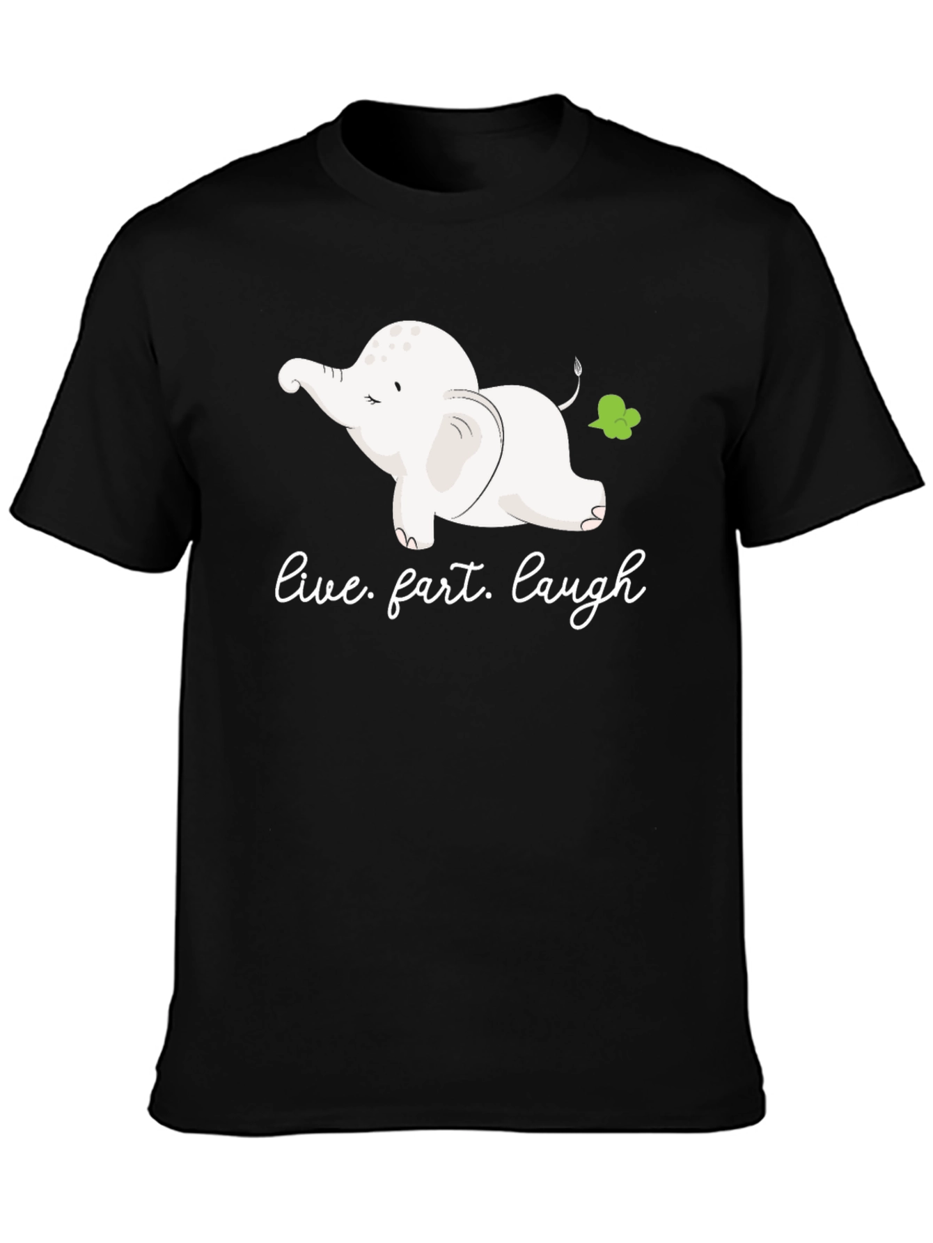 Black Funny Elephant Fart T-Shirt - Live, Fart, Laugh view 3