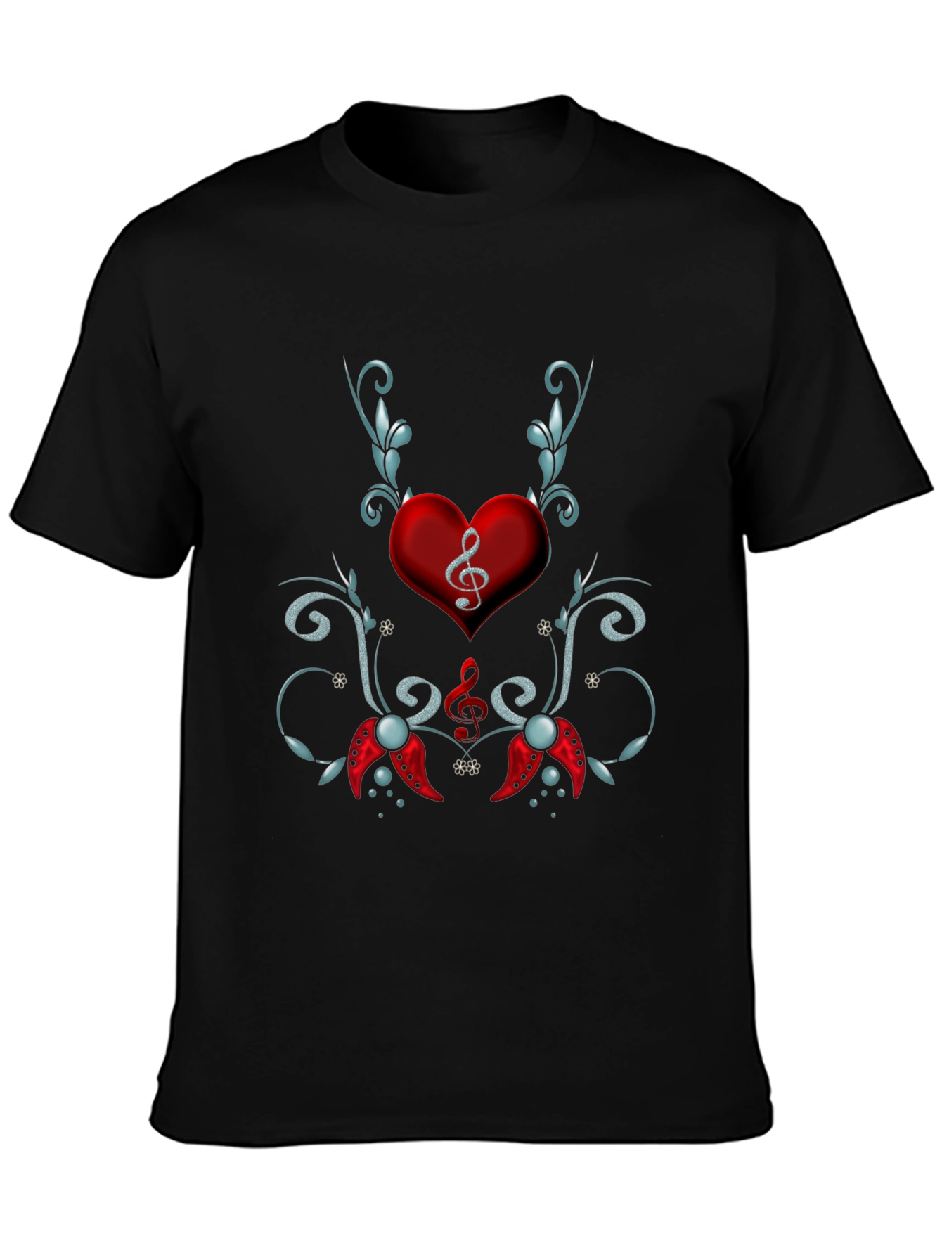 Black Musical Heart Graphic Tee - Black Cotton Blend view 3