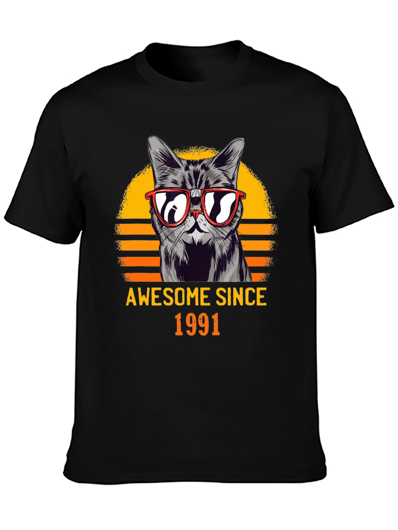 Black Awesome Since 1991 Cat Graphic T-Shirt view 3