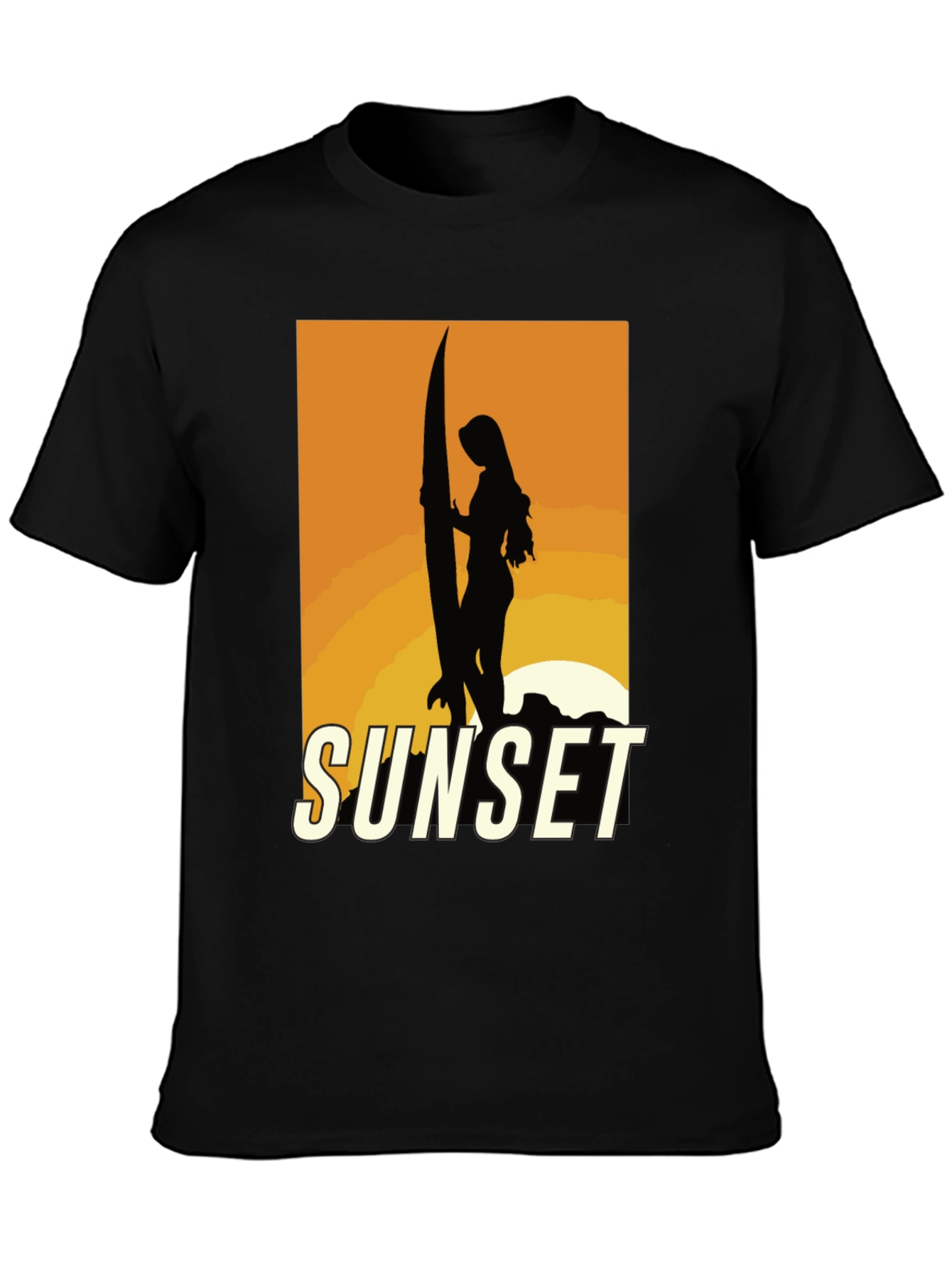 Black Sunset Surfer Graphic Tee - Black Cotton T-Shirt view 3