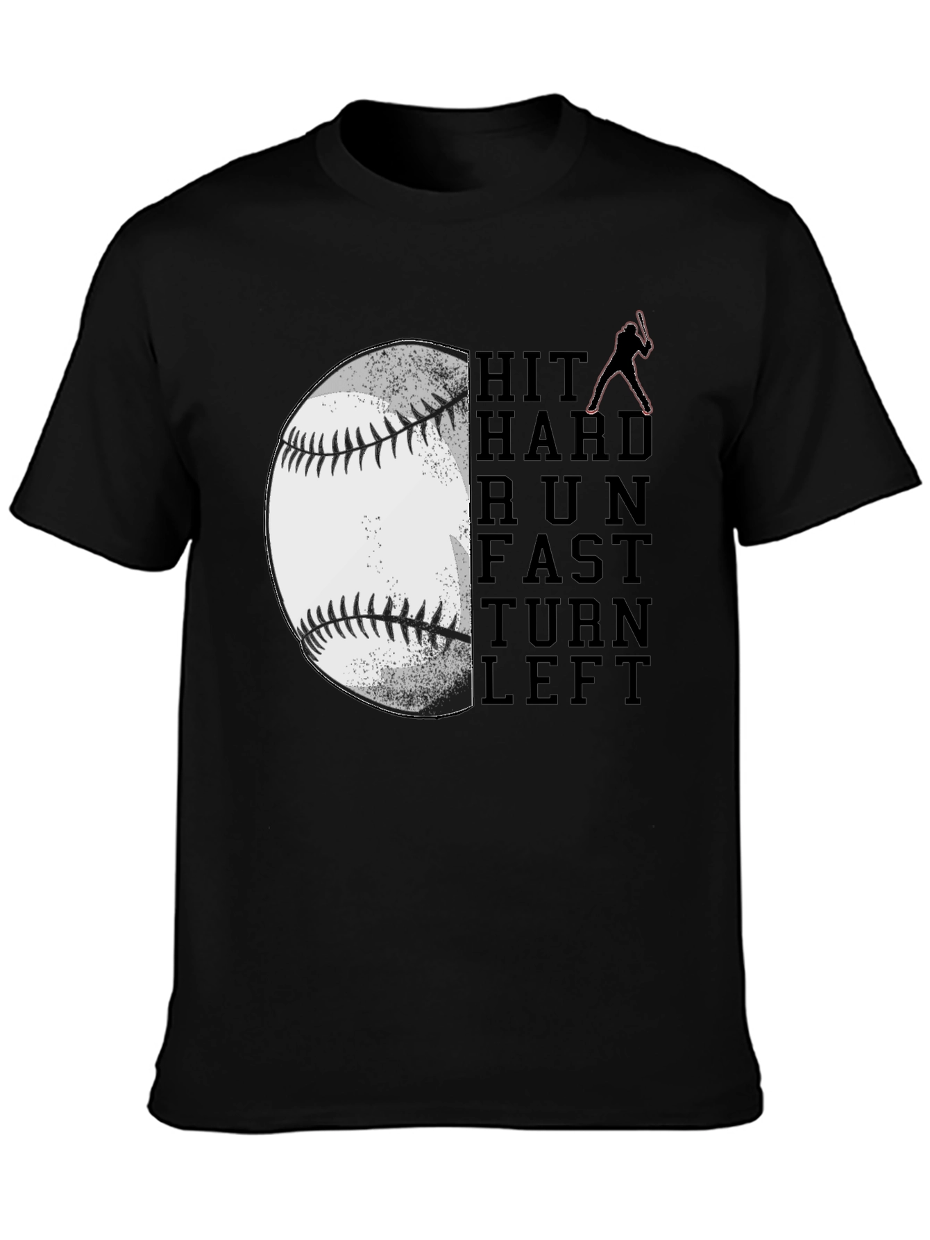 Black Baseball Hit Hard Run Fast T-Shirt view 3
