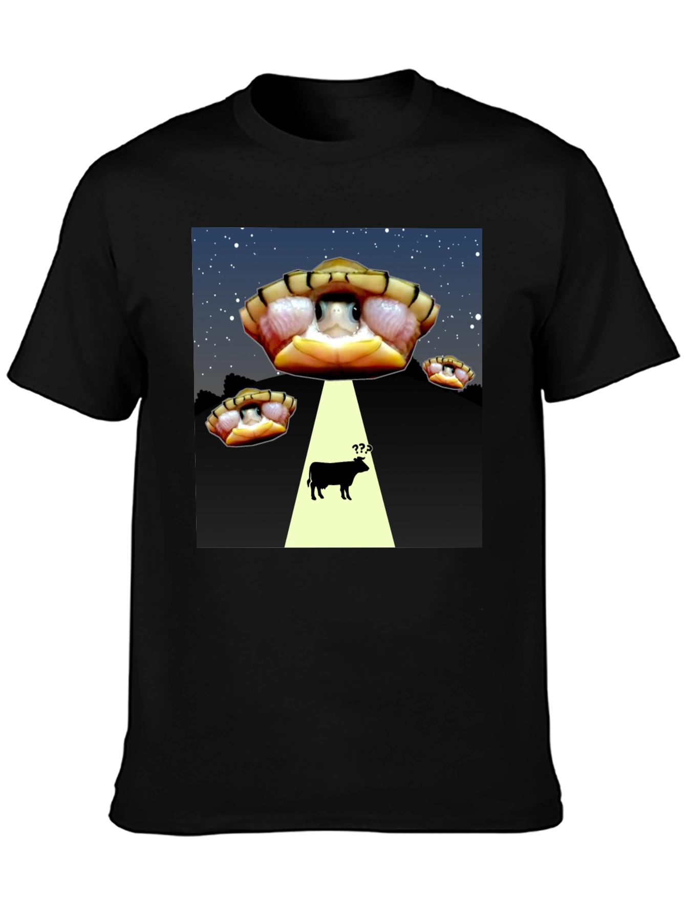 Black Alien Turtle Abduction T-Shirt - Funny Graphic Tee view 3