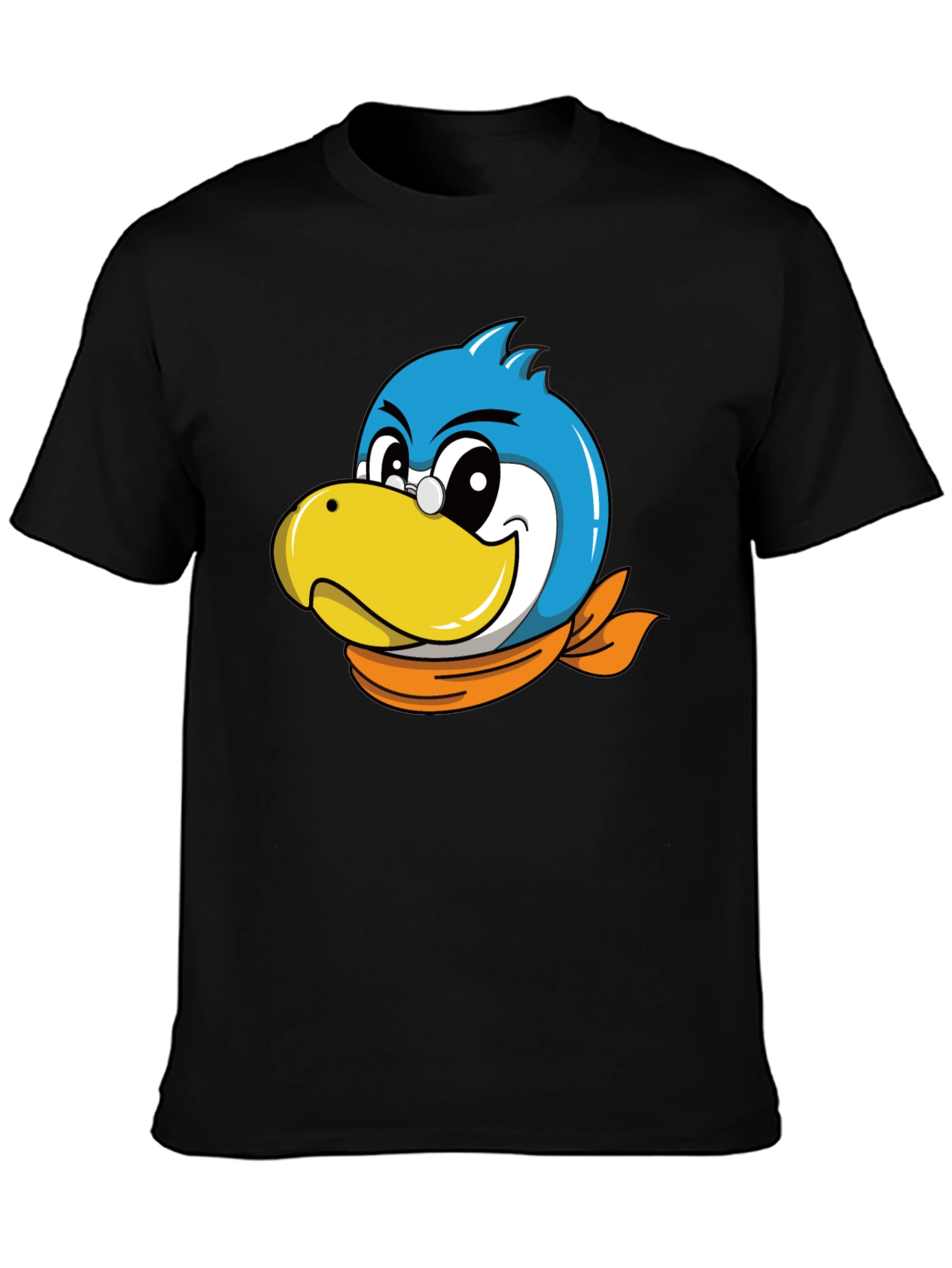 Black Cartoon Bird Graphic Tee - Black Cotton Blend view 3