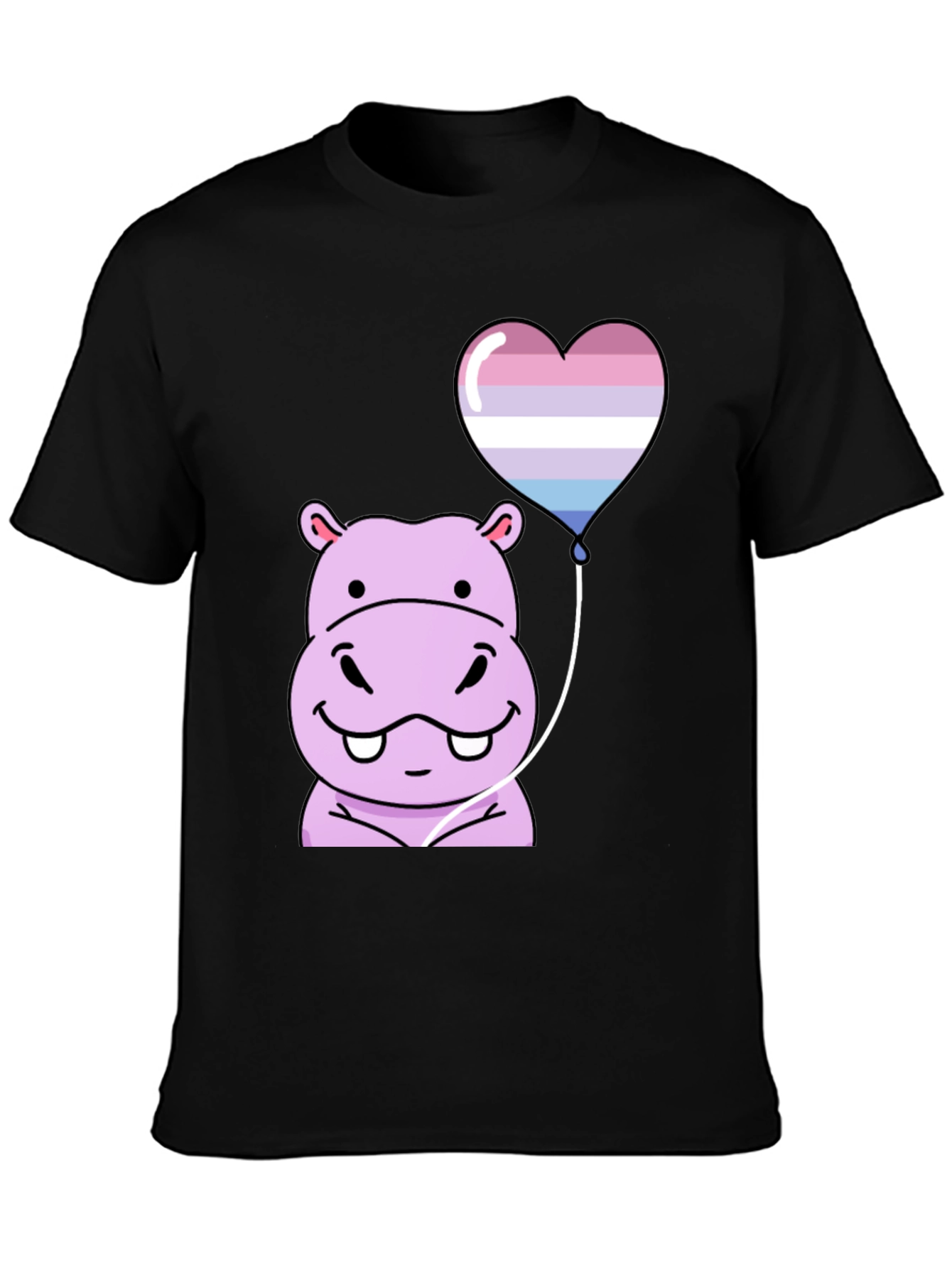 Black Hippo Heart Balloon T-Shirt view 3