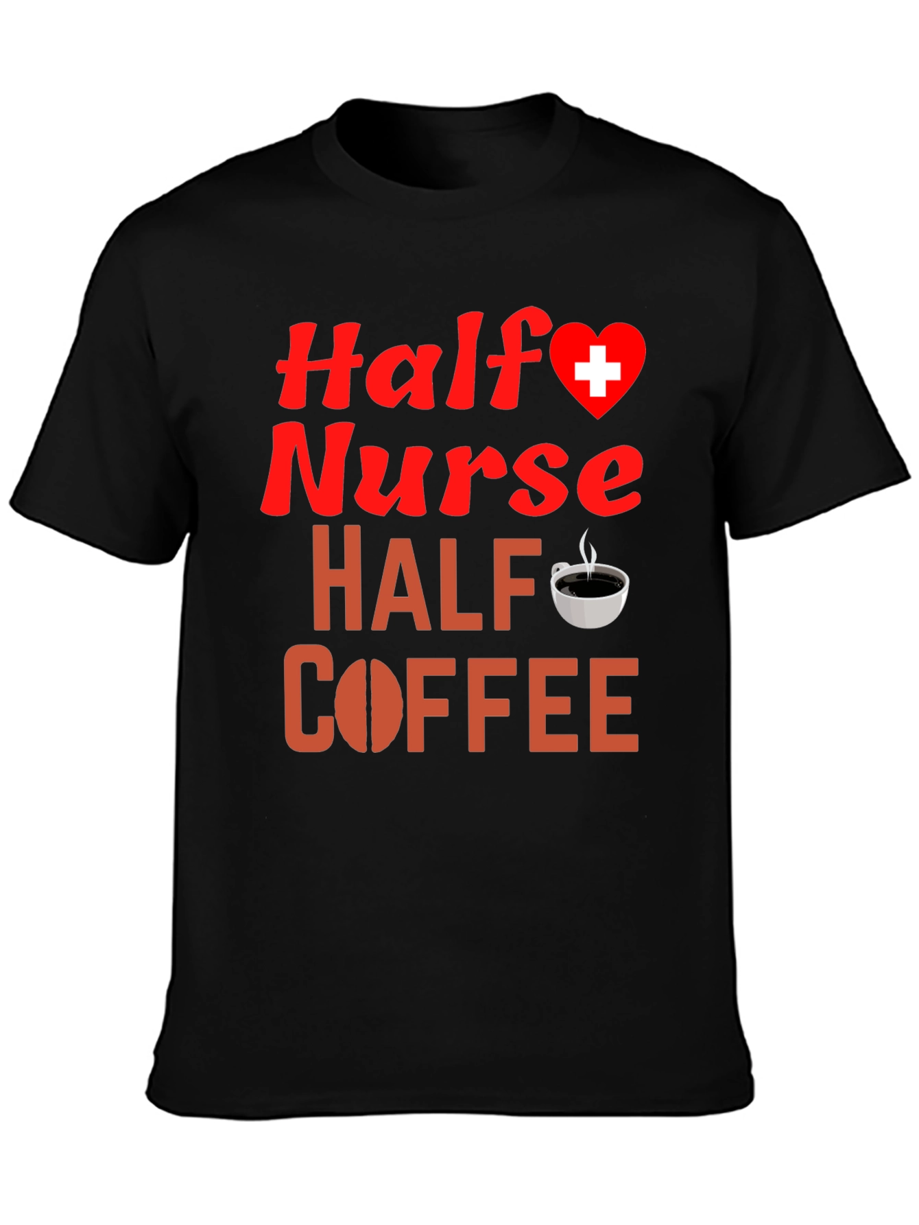 Black Half Nurse Half Coffee Graphic T-Shirt view 3