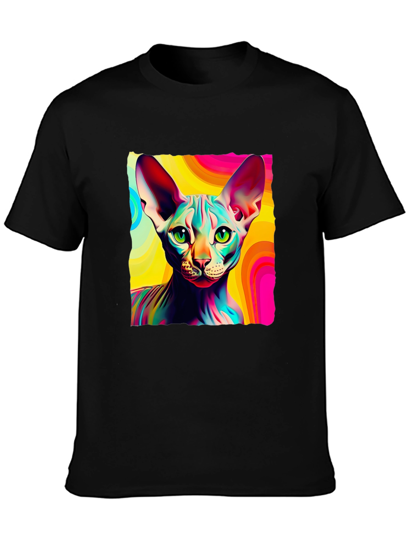 Black Psychedelic Sphynx Cat Graphic Tee - Unisex view 3