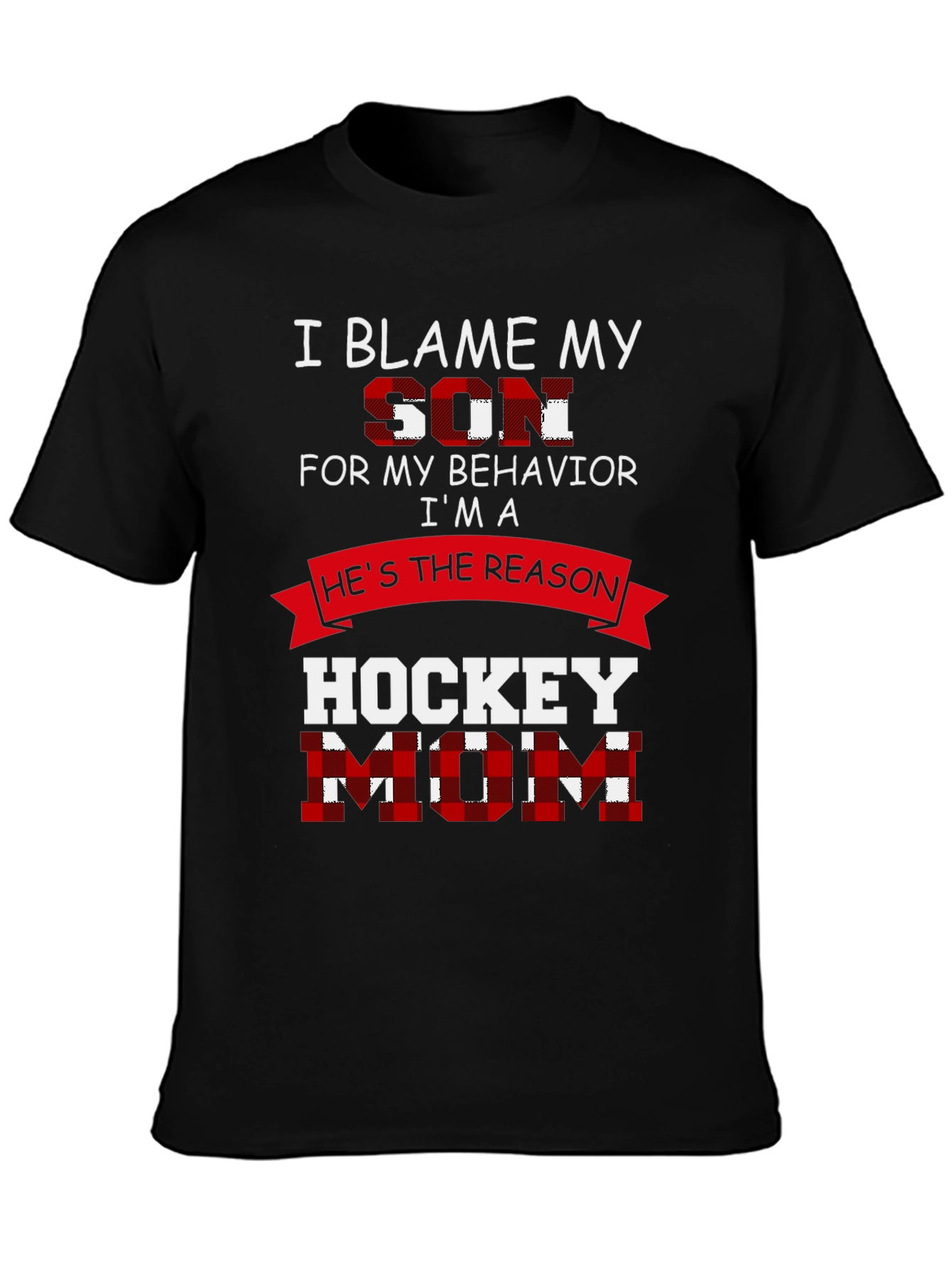 Black Hockey Mom T-Shirt - Blame My Son Tee view 3