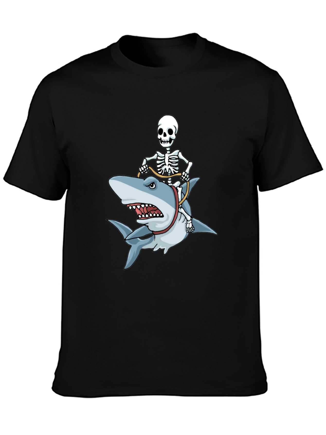Black Skeleton Riding Shark Graphic T-Shirt view 3