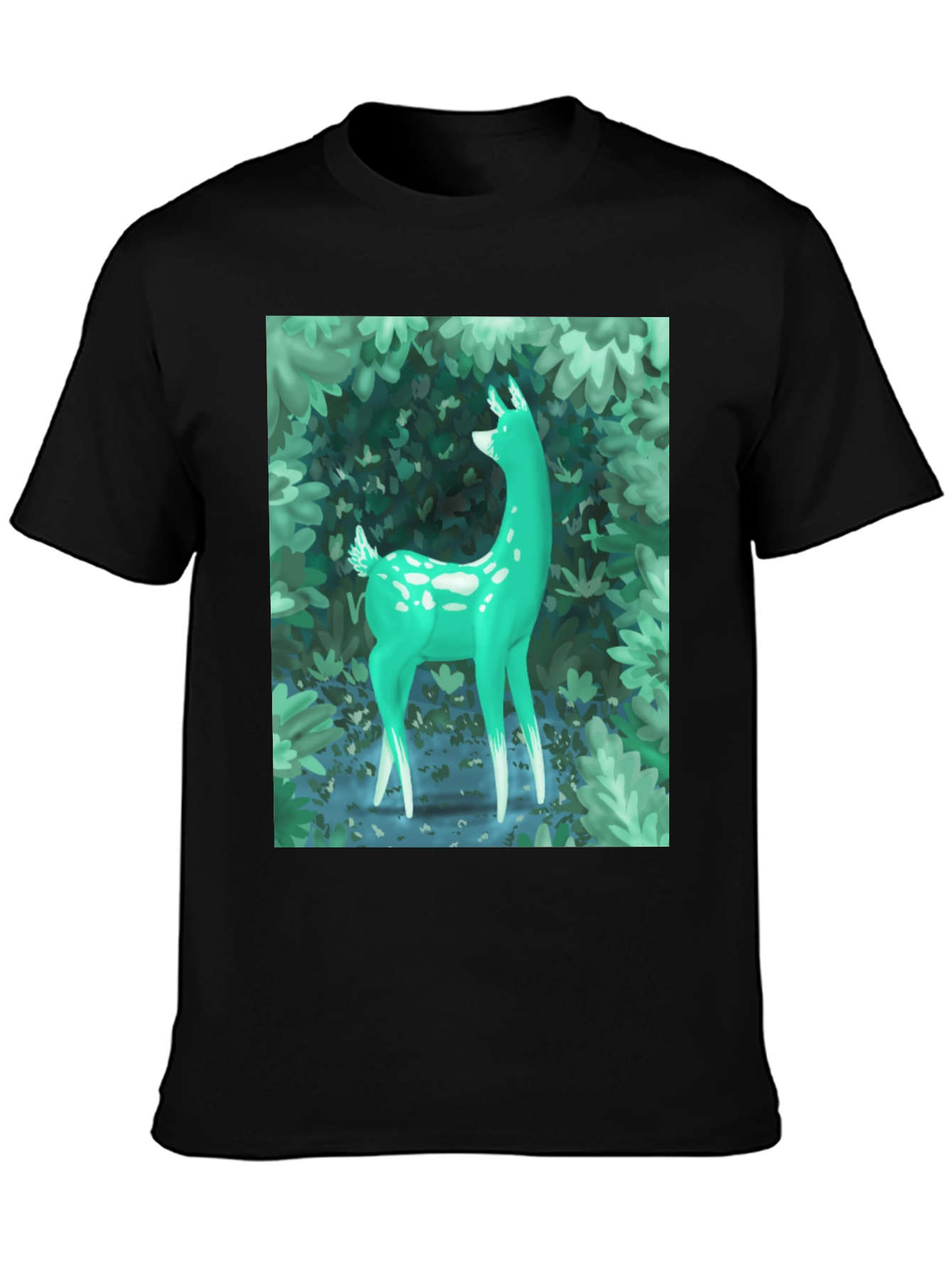 Black Enchanted Forest Deer Graphic Tee - Black view 3