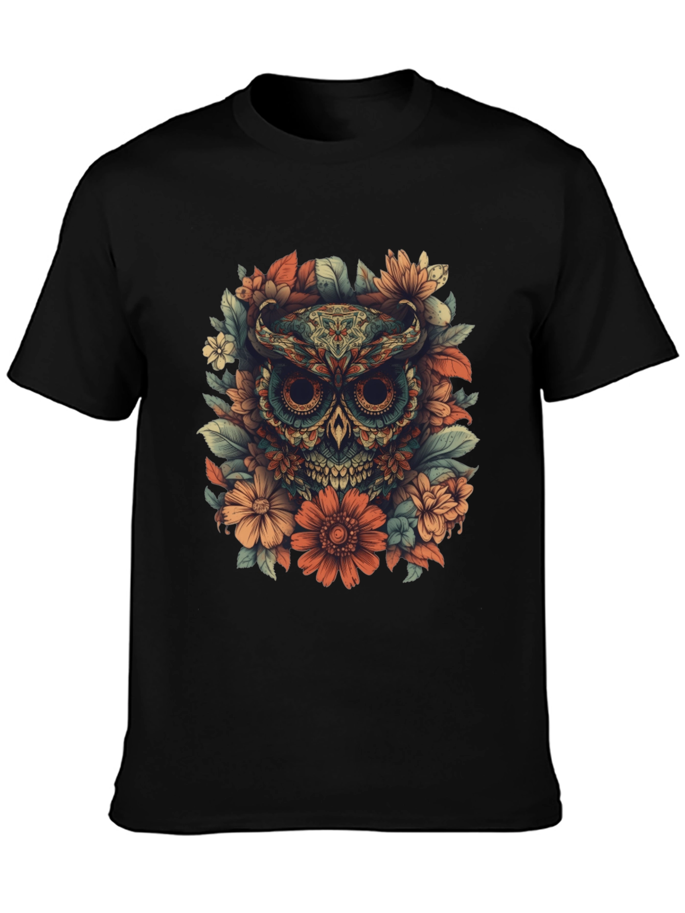 Black Floral Owl Graphic Tee - Unique Design view 3