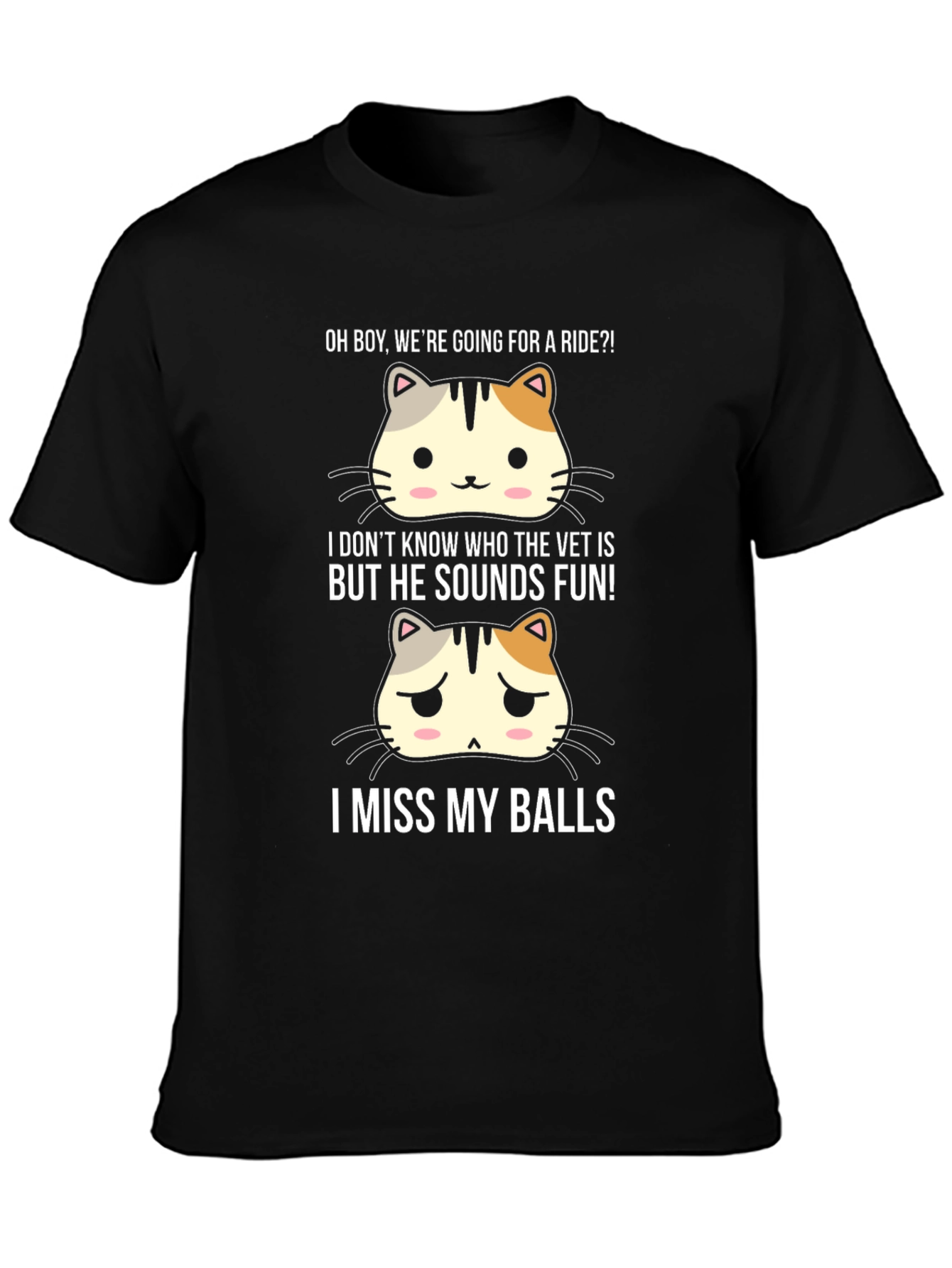 Black Funny Cat Neutering T-Shirt - Ride, Vet, and Missing Balls Humor view 3