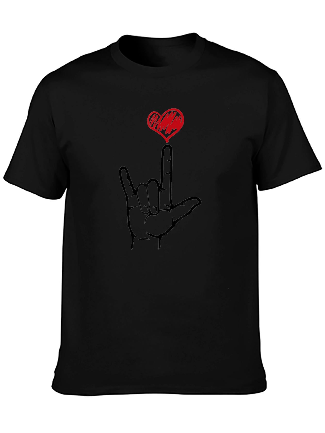 Black I Love You Hand Sign Black T-Shirt view 3