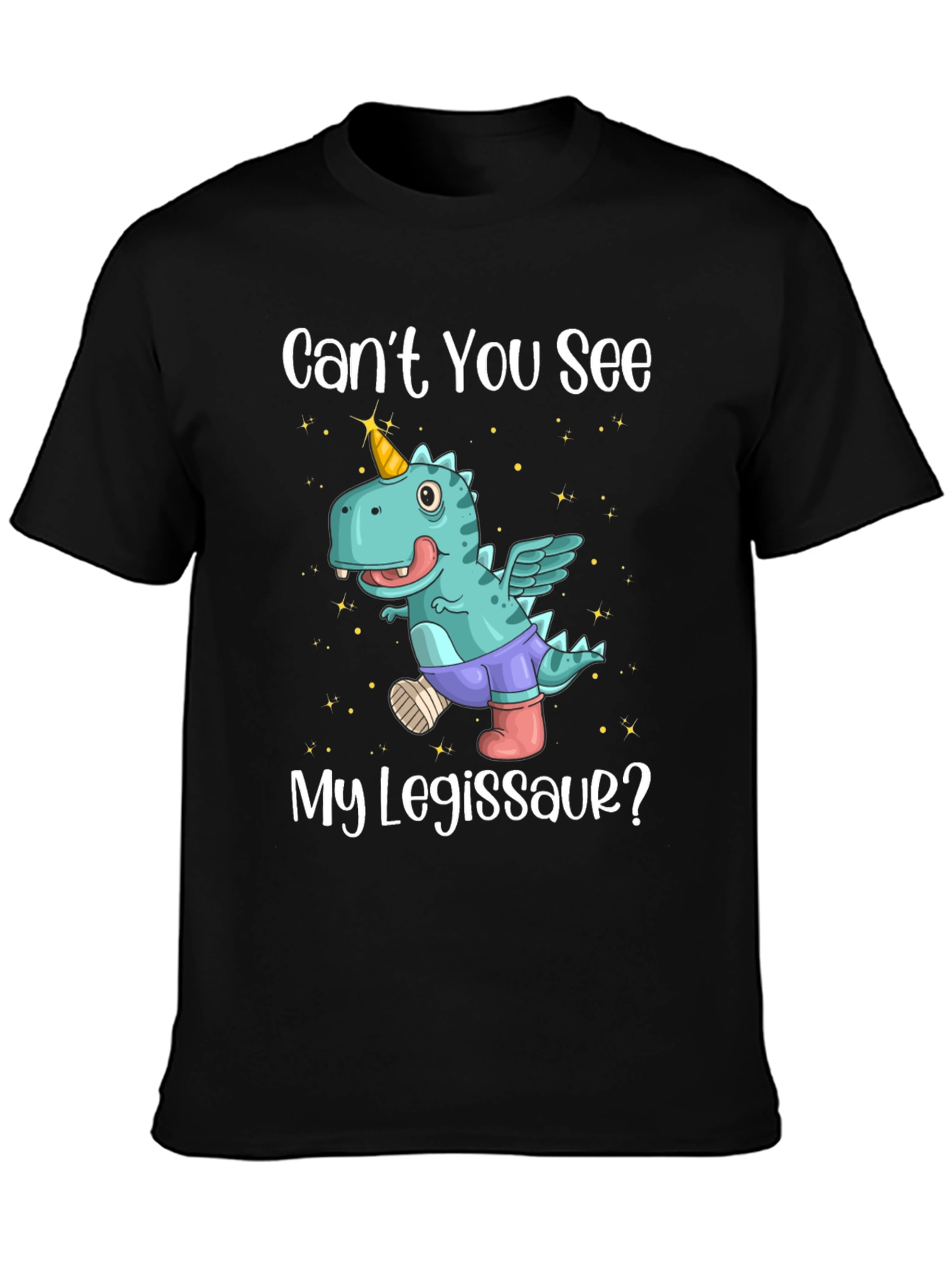 Black Funny Legisaur T-Shirt - Dinosaur Unicorn Tee view 3