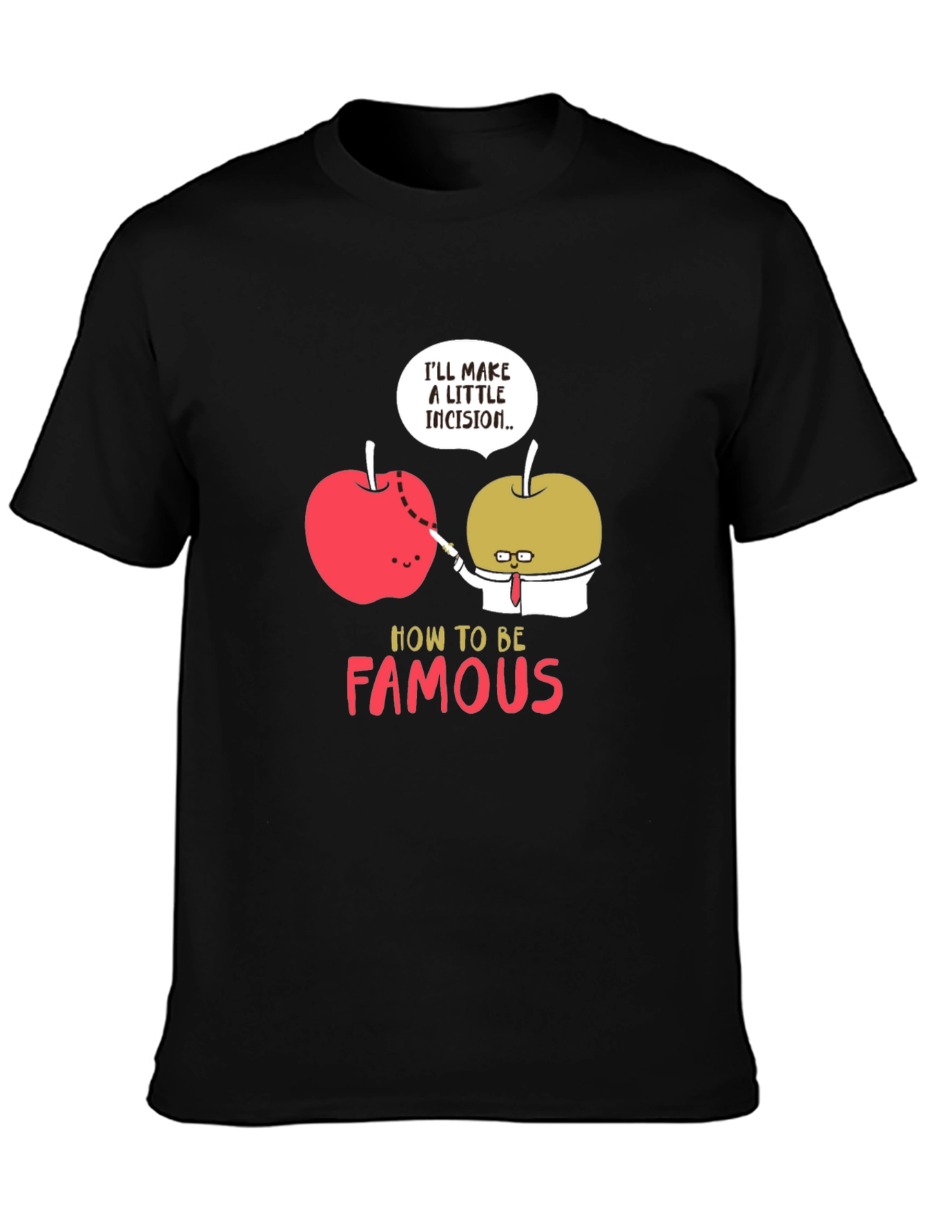 Black Funny Apple Incision Graphic T-Shirt view 3