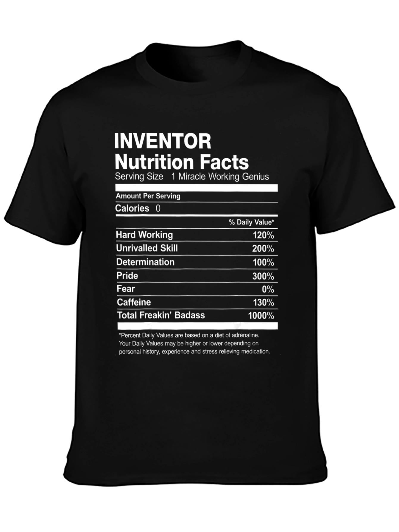 Black Inventor Nutrition Facts T-Shirt - Funny Graphic Tee view 3