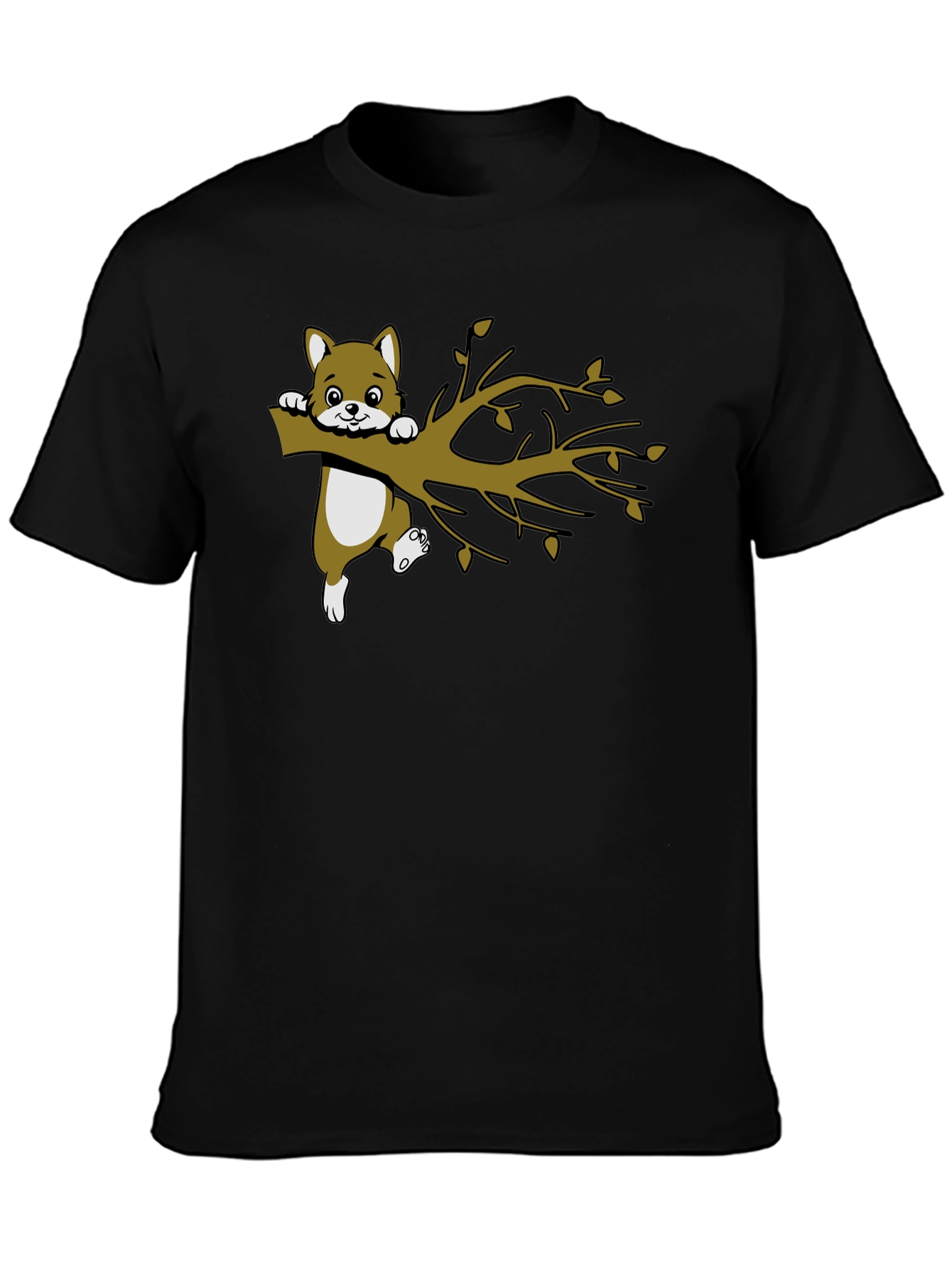 Black Cute Squirrel on Branch Graphic T-Shirt view 3