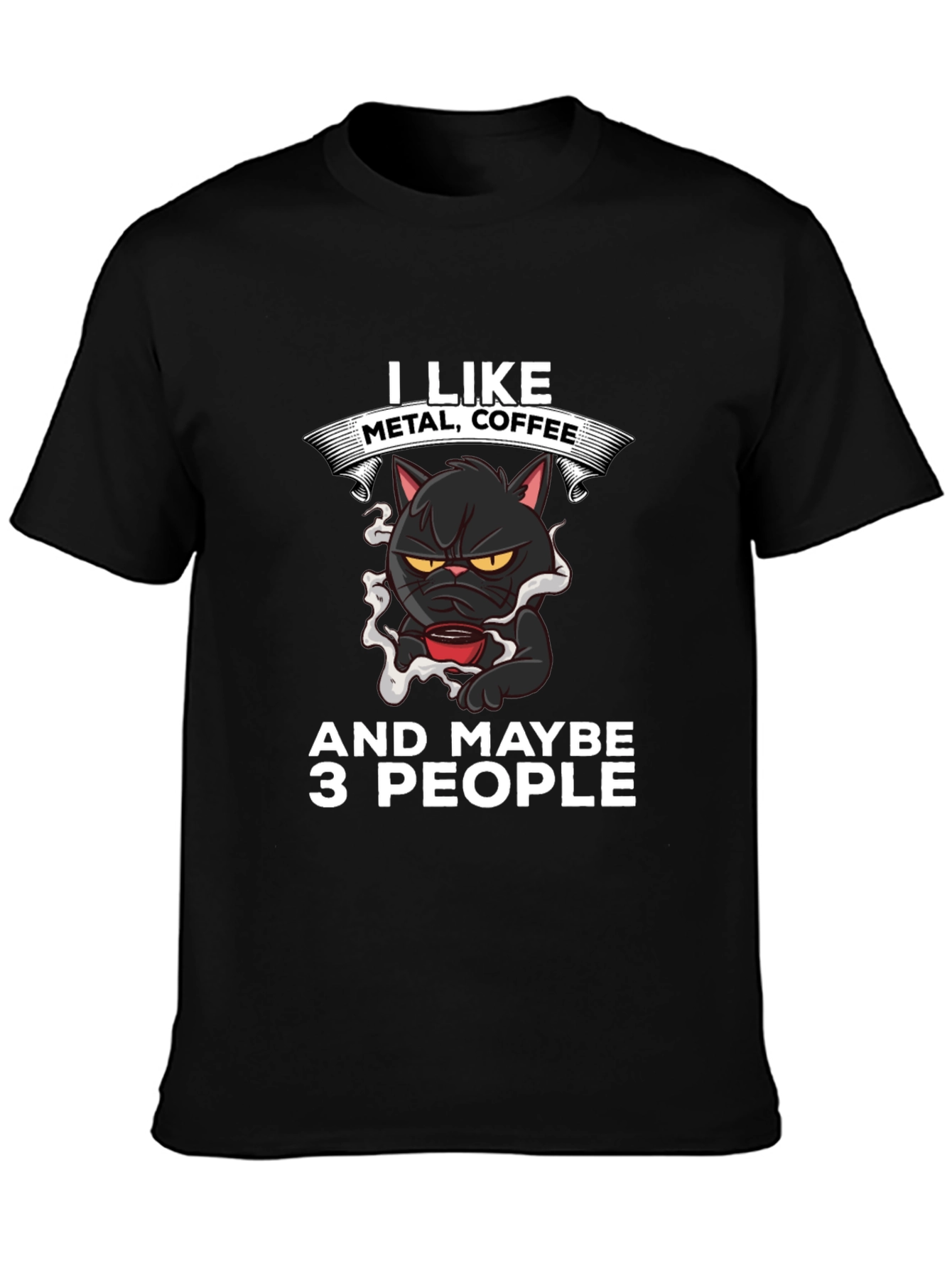 Black Metal Coffee Cat Graphic T-Shirt view 3