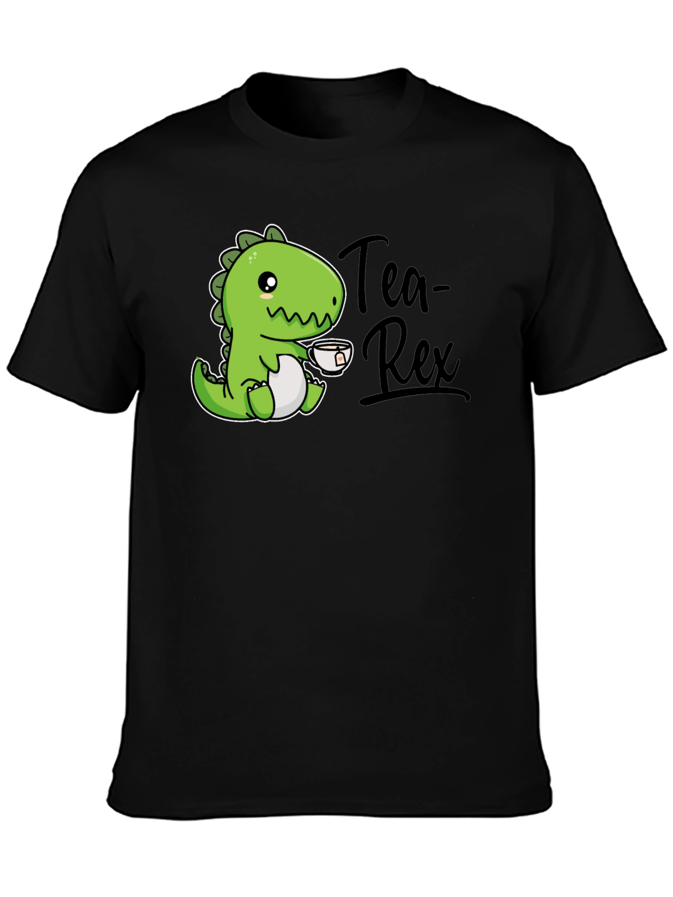 Black Tea Rex T-Shirt - Cute Dinosaur Graphic Tee view 3