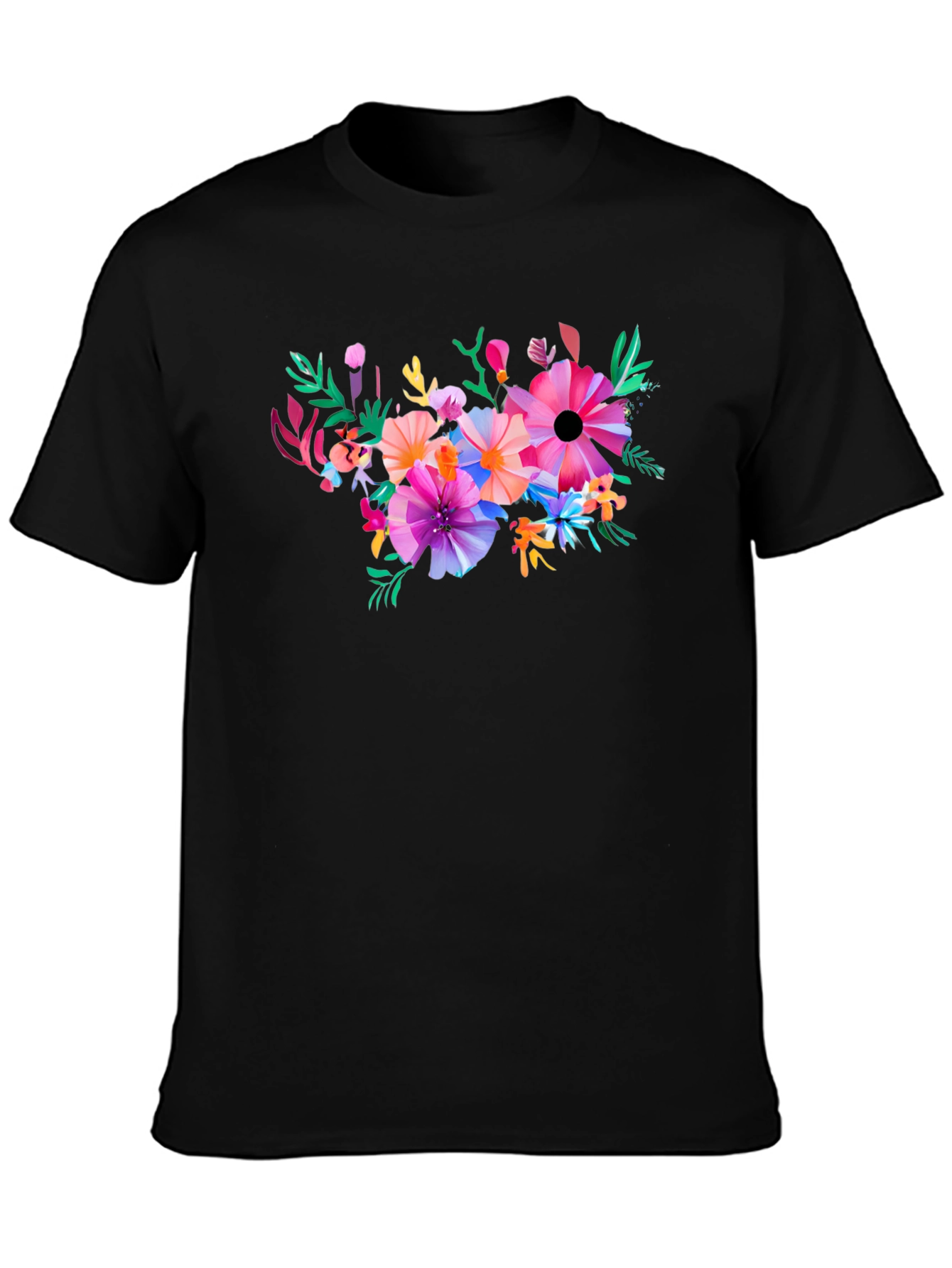Black Floral Graphic Black T-Shirt view 3