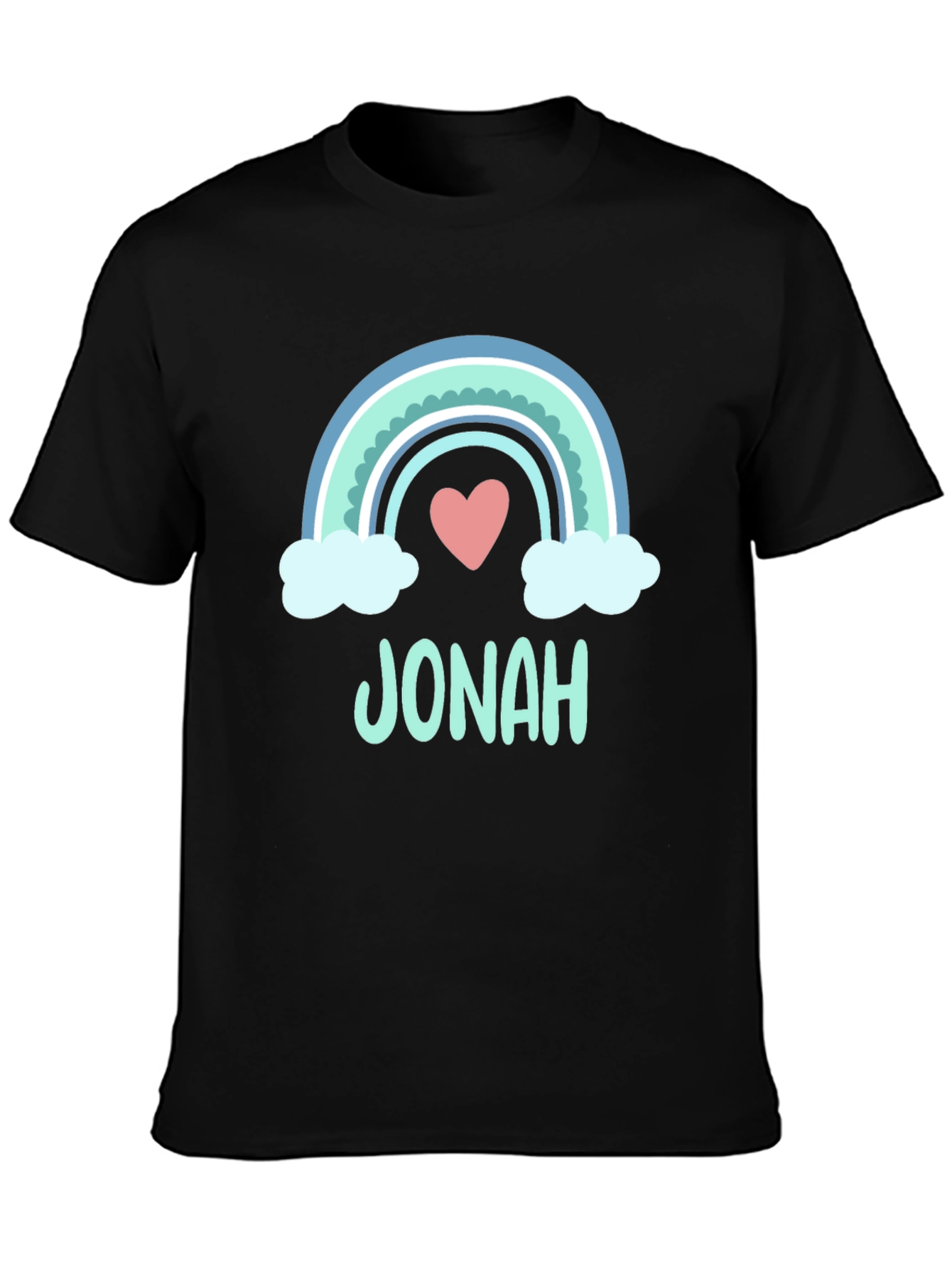 Black Personalized "Jonah" Rainbow Heart T-Shirt view 3