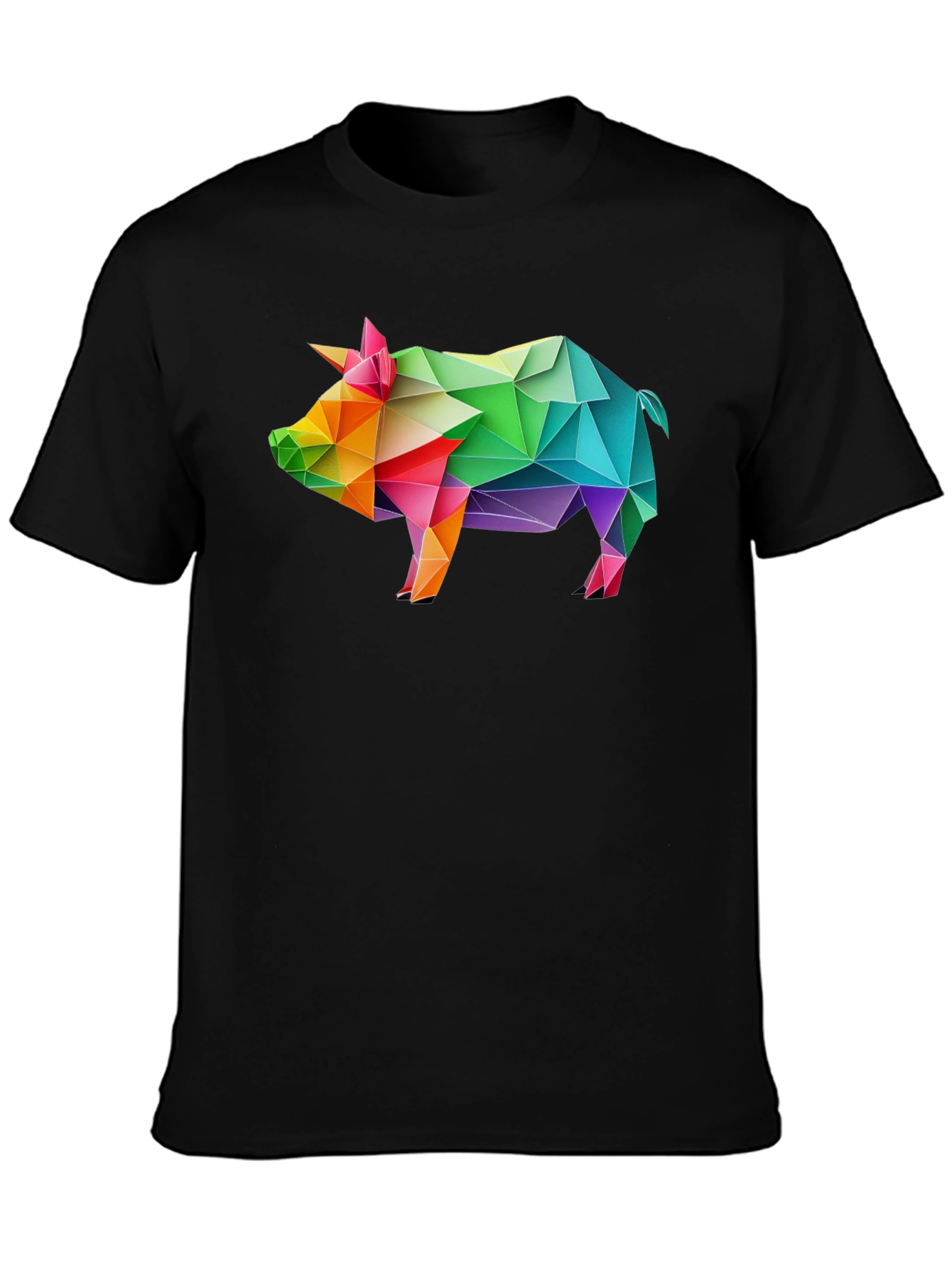 Black Geometric Pig T-Shirt - Black, Unique Design view 3