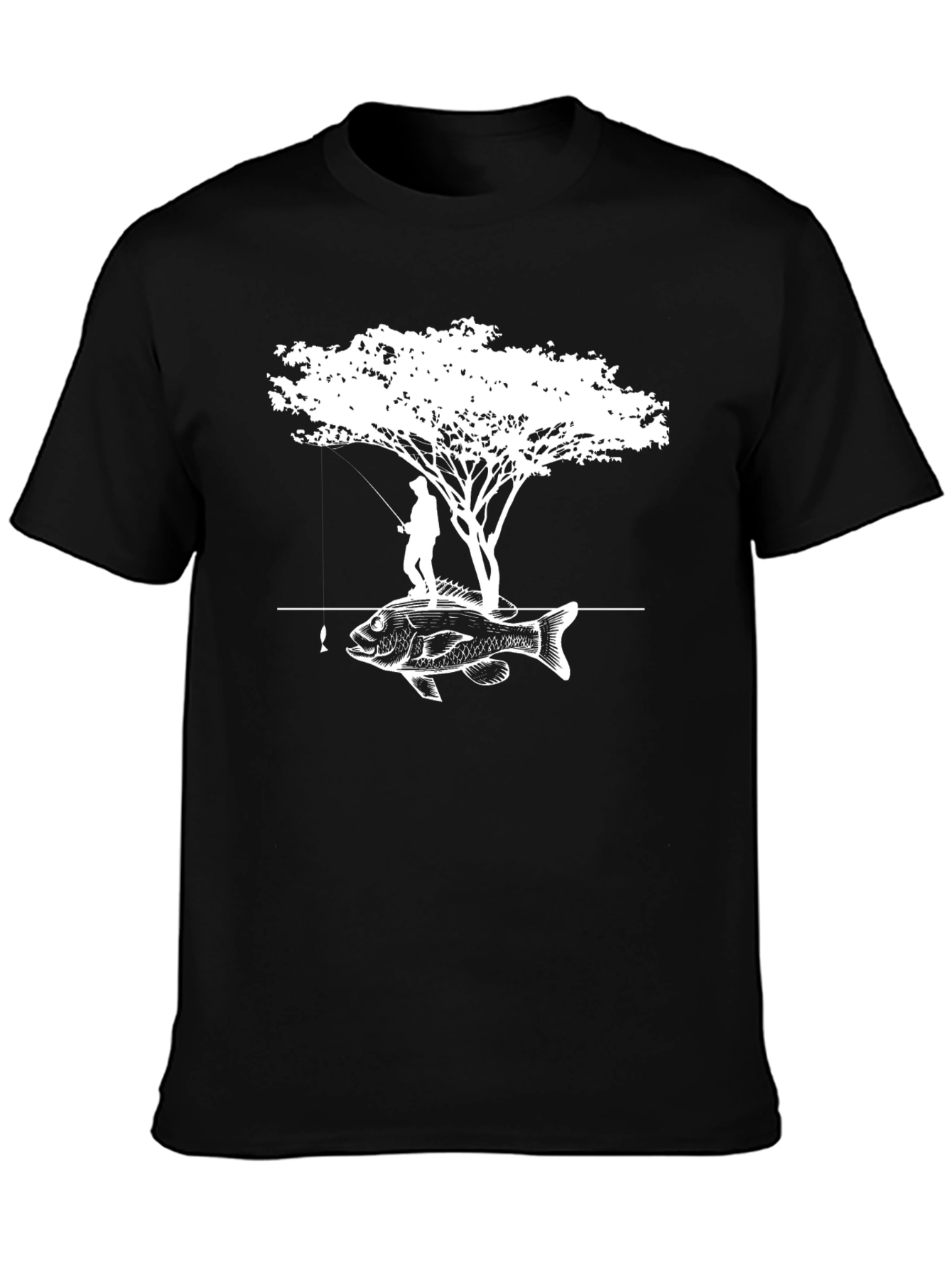 Black Fisherman Tree Bass Graphic Tee - Black Cotton Blend view 3