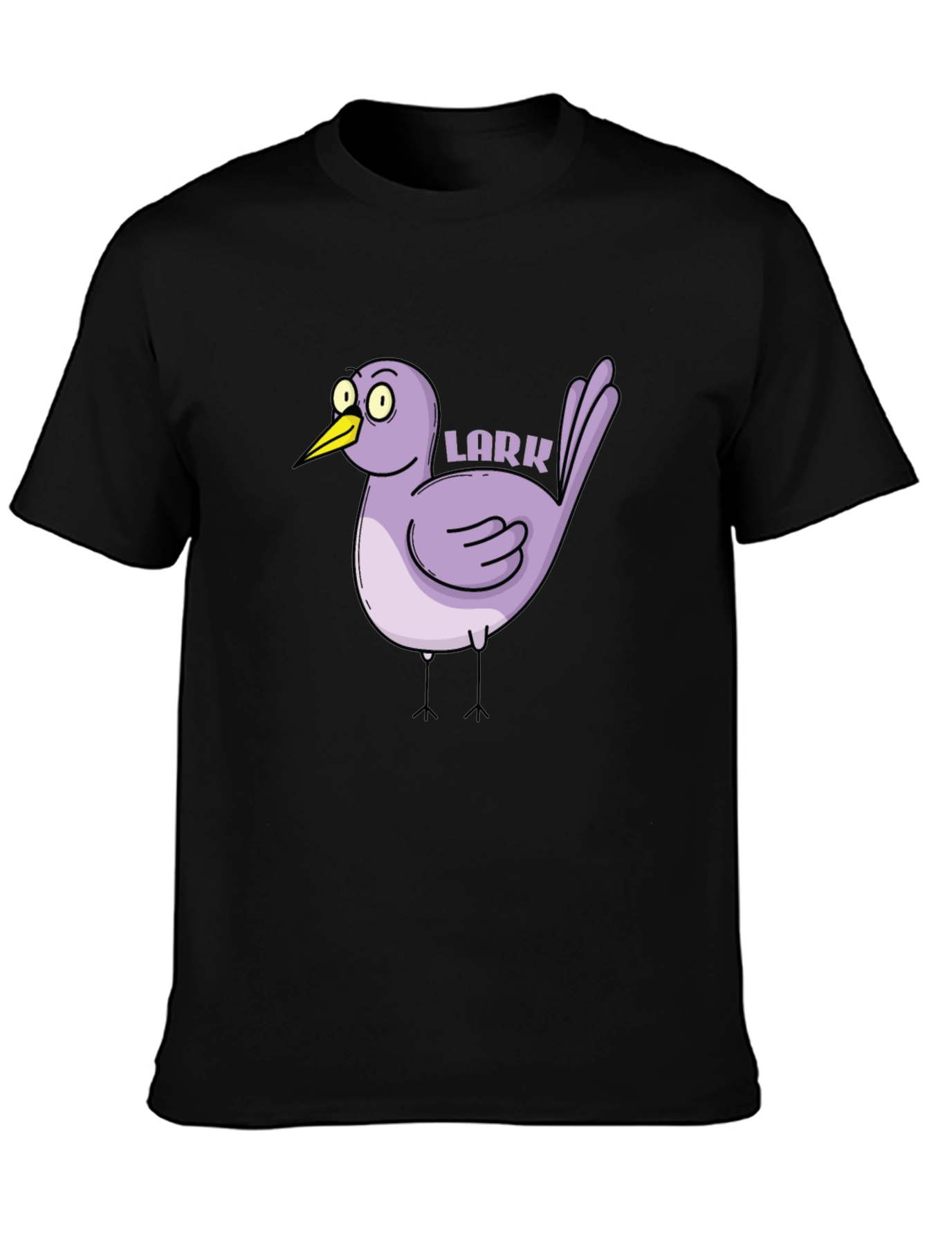 Black Cartoon Lark Bird Graphic Tee - Black view 3